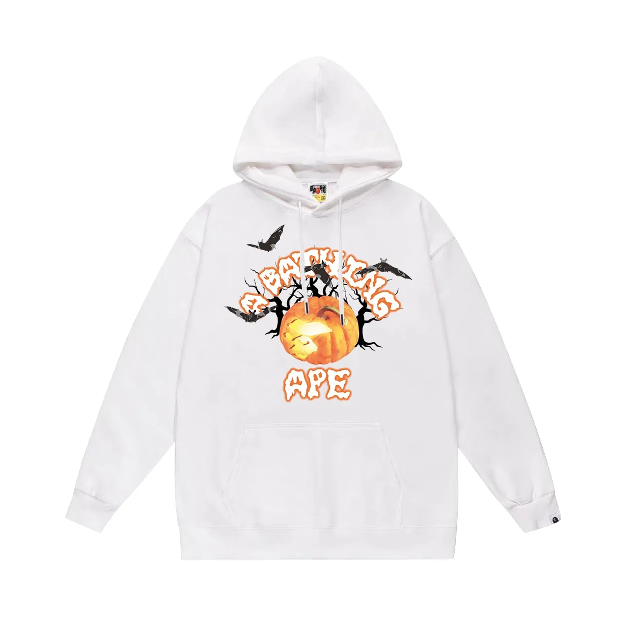 Model No. SC712#terry p160 plus velvet 180💰 (top version) BAPE autumn and winter Halloween pumpkin letter bat print hooded sweatshirt. Made of 380g large terry (drop shoulder large version) fabric. The texture is soft and non-pilling. Imported environmentally friendly printing glue. The pattern is bright and three-dimensional. Quality💥Same style for men and women. The upper body is trendy. Color: black white gray Size: S M L XL XXL
