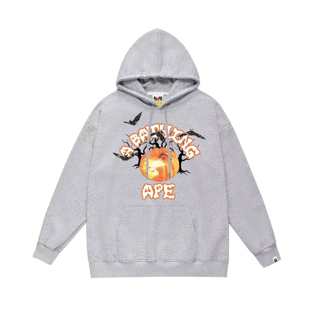 Model No. SC712#terry p160 plus velvet 180💰 (top version) BAPE autumn and winter Halloween pumpkin letter bat print hooded sweatshirt. Made of 380g large terry (drop shoulder large version) fabric. The texture is soft and non-pilling. Imported environmentally friendly printing glue. The pattern is bright and three-dimensional. Quality💥Same style for men and women. The upper body is trendy. Color: black white gray Size: S M L XL XXL
