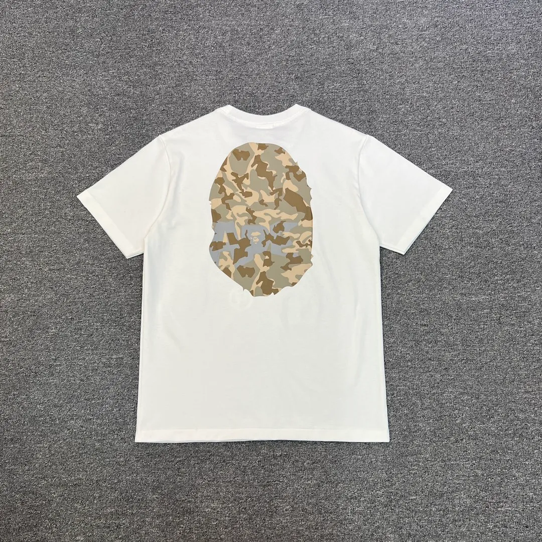 💰140 BAPE letter desert camouflage ape head double-sided printed short-sleeved T-shirt 280g weight linen cotton fabric Couple style: S-XXL [black apricot, white apricot, black blue, white blue]