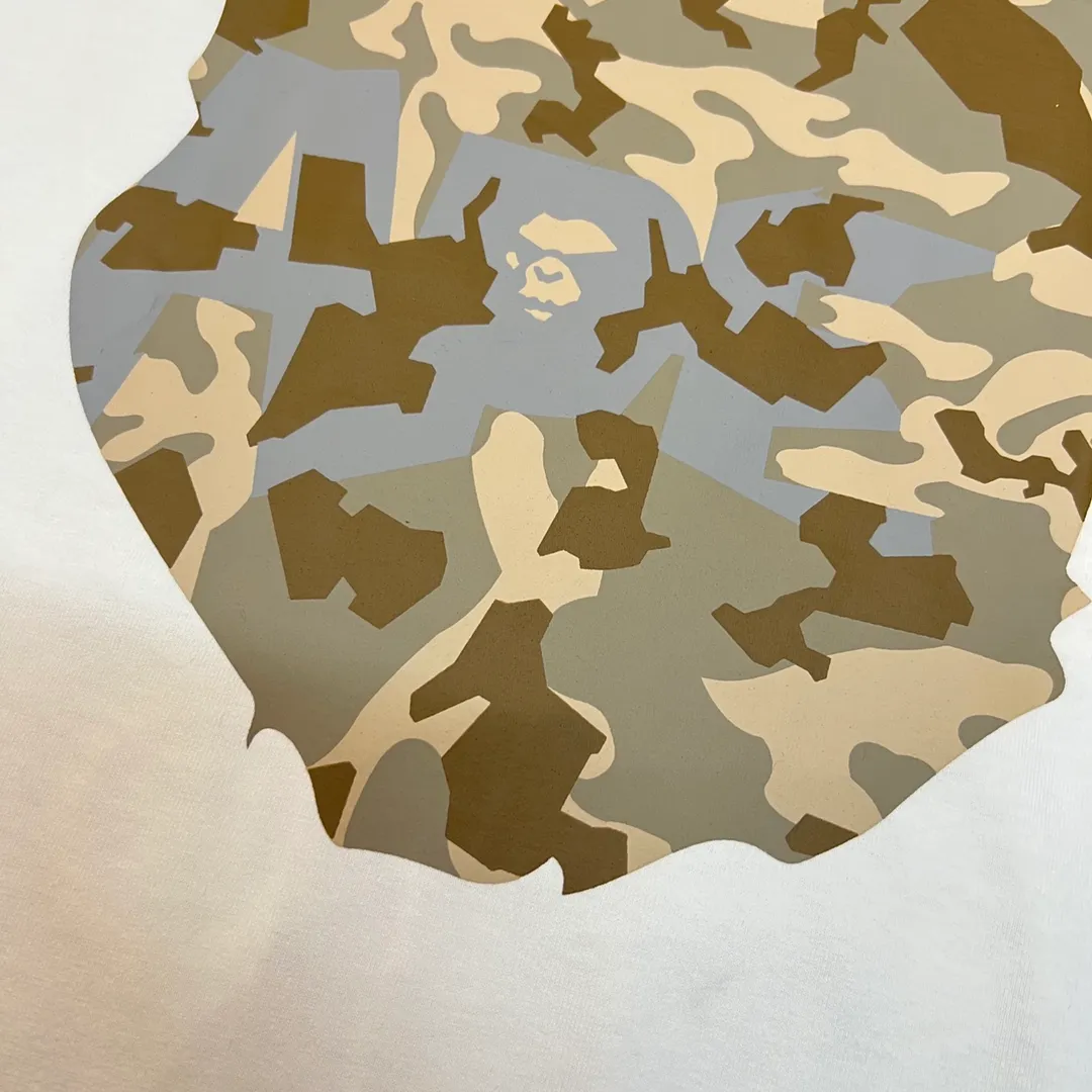 💰140 BAPE letter desert camouflage ape head double-sided printed short-sleeved T-shirt 280g weight linen cotton fabric Couple style: S-XXL [black apricot, white apricot, black blue, white blue]