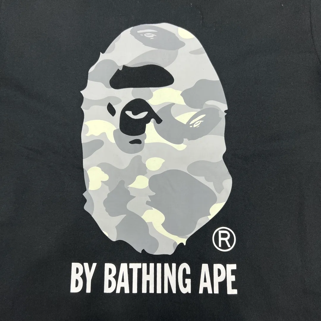 💰140 BAPECITY CAMO APE TEE luminous camouflage letter print 280g weight linen cotton fabric ZP version couple model: S-XXL [black gray white gray black black white black]