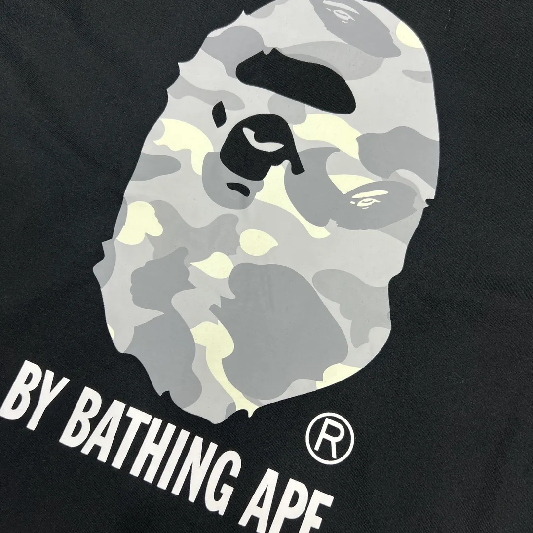 💰140 BAPECITY CAMO APE TEE luminous camouflage letter print 280g weight linen cotton fabric ZP version couple model: S-XXL [black gray white gray black black white black]