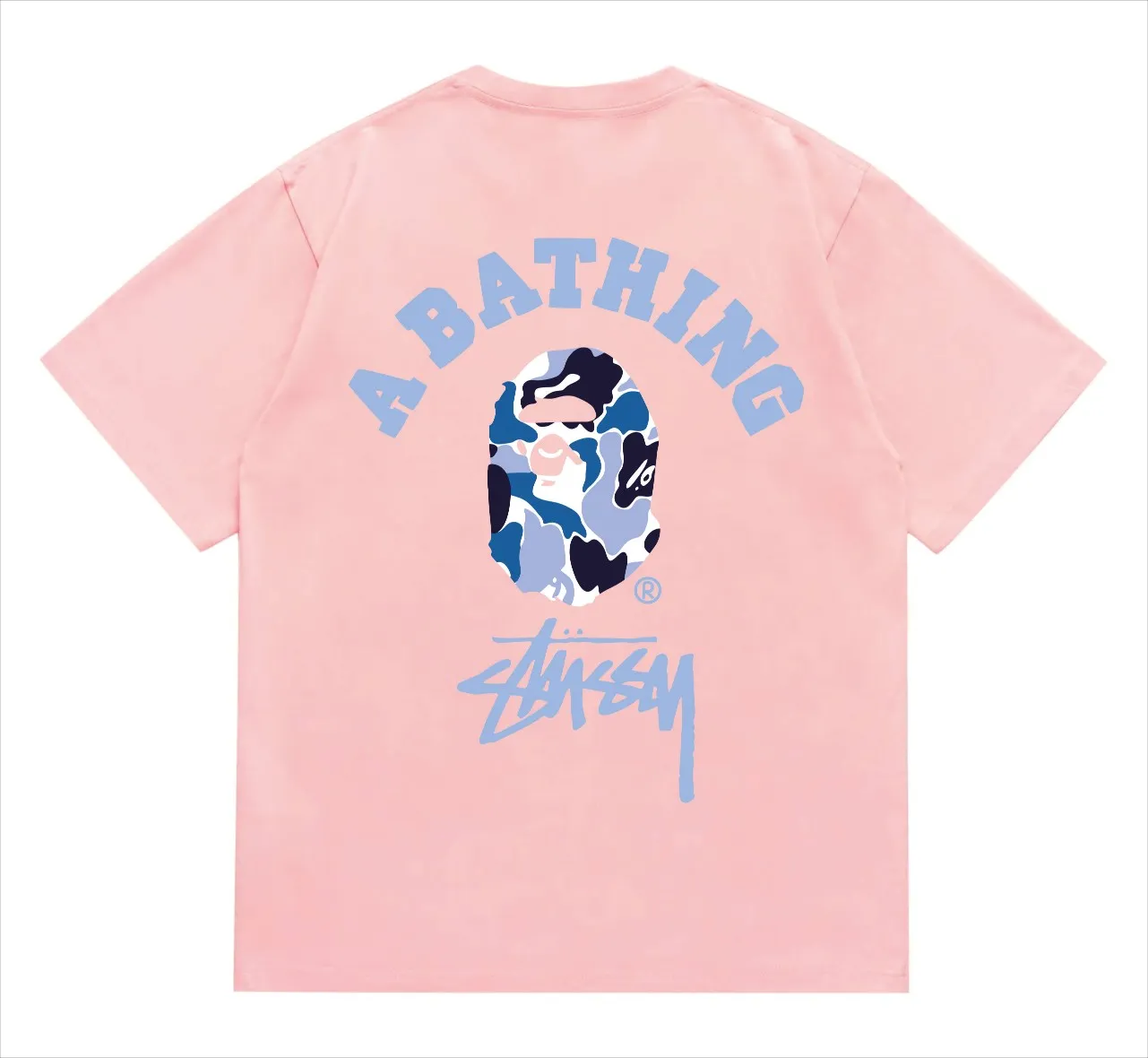 SC213#p110💰 (Top version) BAPE×Stussy co-branded Stussy letter ape print T-shirt Made of 260 grams of high-quality high-weave pure cotton fabric, double yarn combed, soft texture and no pilling Imported environmentally friendly printing glue The pattern is bright and three-dimensional The quality is the same for men and women The upper body is trendy Color: Black White Gray Pink Red Size: S M L XL XXL