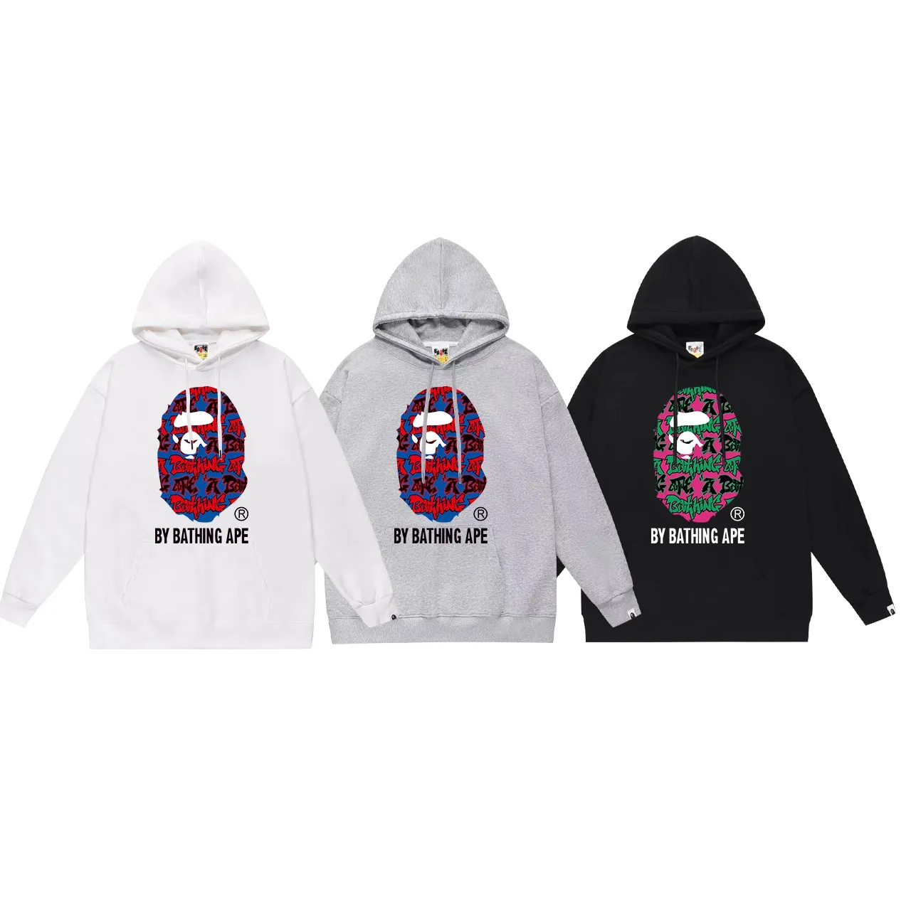 Model No. SC721# Terry p160 plus velvet 180💰 (top version) BAPE camouflage ape head letter printed hooded sweatshirt Made of 380 grams of large terry (drop shoulder large version) fabric, soft texture and no pilling Imported environmentally friendly printing glue The pattern is bright and three-dimensional Quality💥Same style for men and women The upper body is trendy Color: black white gray Size: S M L XL XXL