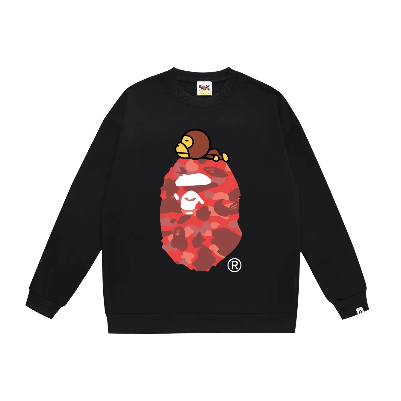 P150 model number SC463# terry 75 plus velvet 80 (top version) BAPE classic monogram ape head print round neck sweatshirt. Made of 350g large terry (drop shoulder large version) fabric, soft texture and no pilling. Imported environmentally friendly printing glue. Bright and three-dimensional pattern. Quality 💥Same style for men and women. The upper body is trendy. Colors: black and red, white and red, gray and red, black and blue, white and blue, gray and blue, black and green, white and green, white and gray. Black Purple White Purple Gray Purple Size: S M L XL XXL