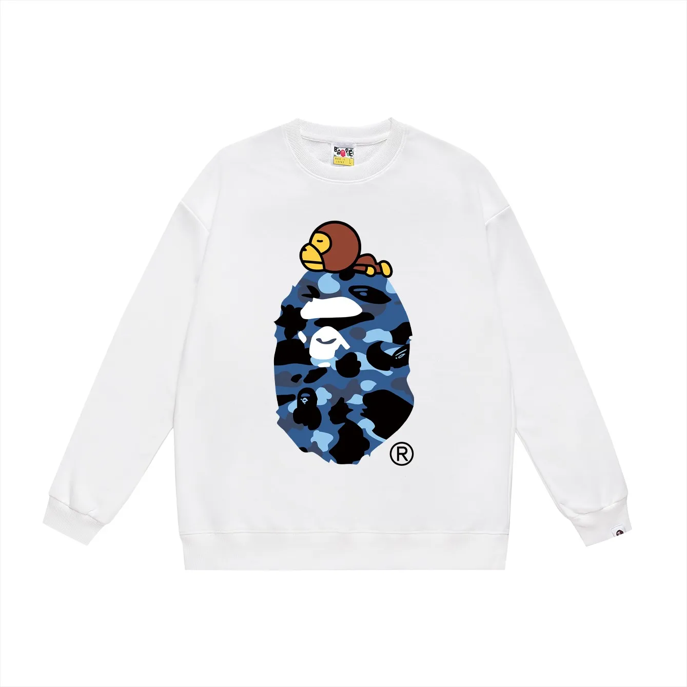 P150 model number SC463# terry 75 plus velvet 80 (top version) BAPE classic monogram ape head print round neck sweatshirt. Made of 350g large terry (drop shoulder large version) fabric, soft texture and no pilling. Imported environmentally friendly printing glue. Bright and three-dimensional pattern. Quality 💥Same style for men and women. The upper body is trendy. Colors: black and red, white and red, gray and red, black and blue, white and blue, gray and blue, black and green, white and green, white and gray. Black Purple White Purple Gray Purple Size: S M L XL XXL