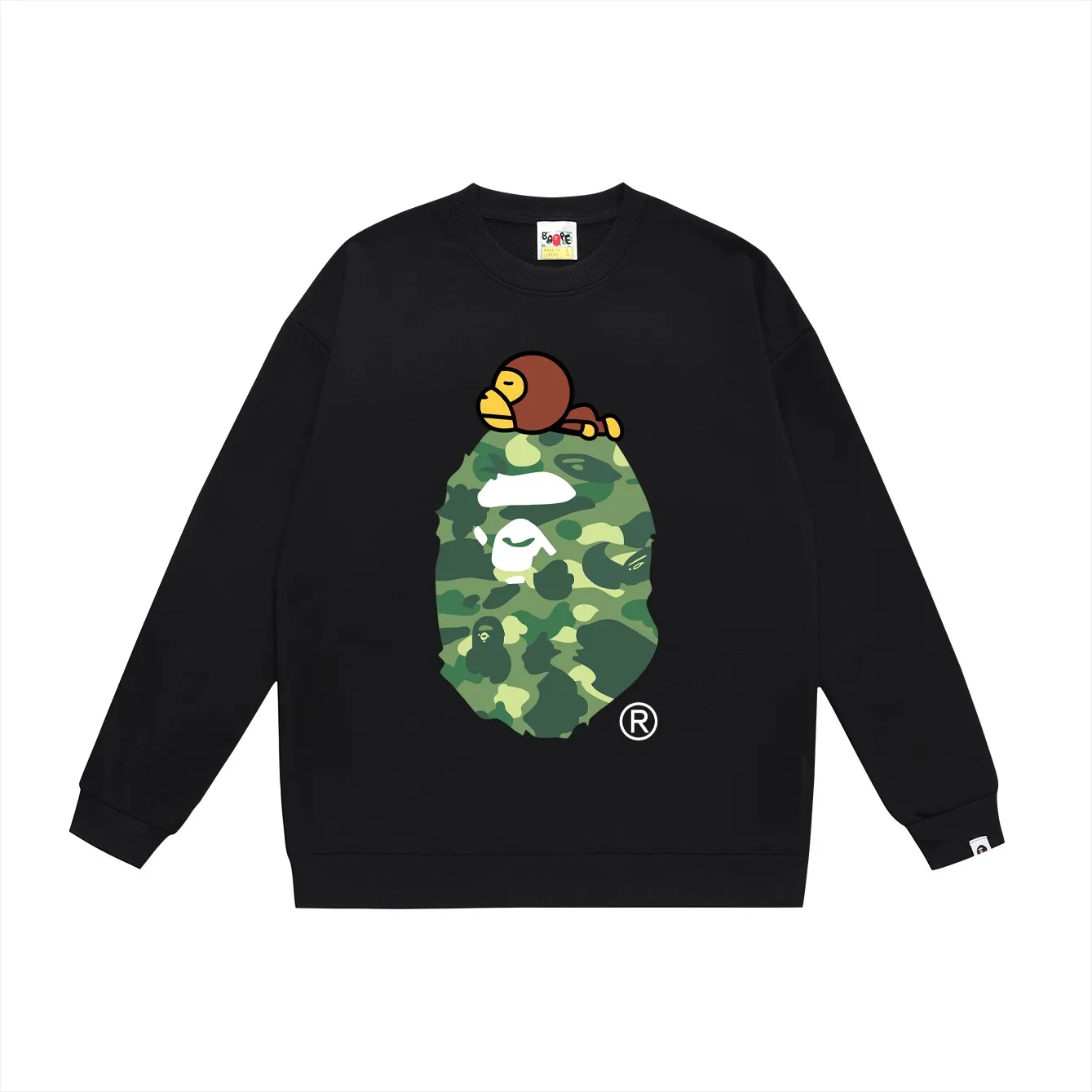 P150 model number SC463# terry 75 plus velvet 80 (top version) BAPE classic monogram ape head print round neck sweatshirt. Made of 350g large terry (drop shoulder large version) fabric, soft texture and no pilling. Imported environmentally friendly printing glue. Bright and three-dimensional pattern. Quality 💥Same style for men and women. The upper body is trendy. Colors: black and red, white and red, gray and red, black and blue, white and blue, gray and blue, black and green, white and green, white and gray. Black Purple White Purple Gray Purple Size: S M L XL XXL