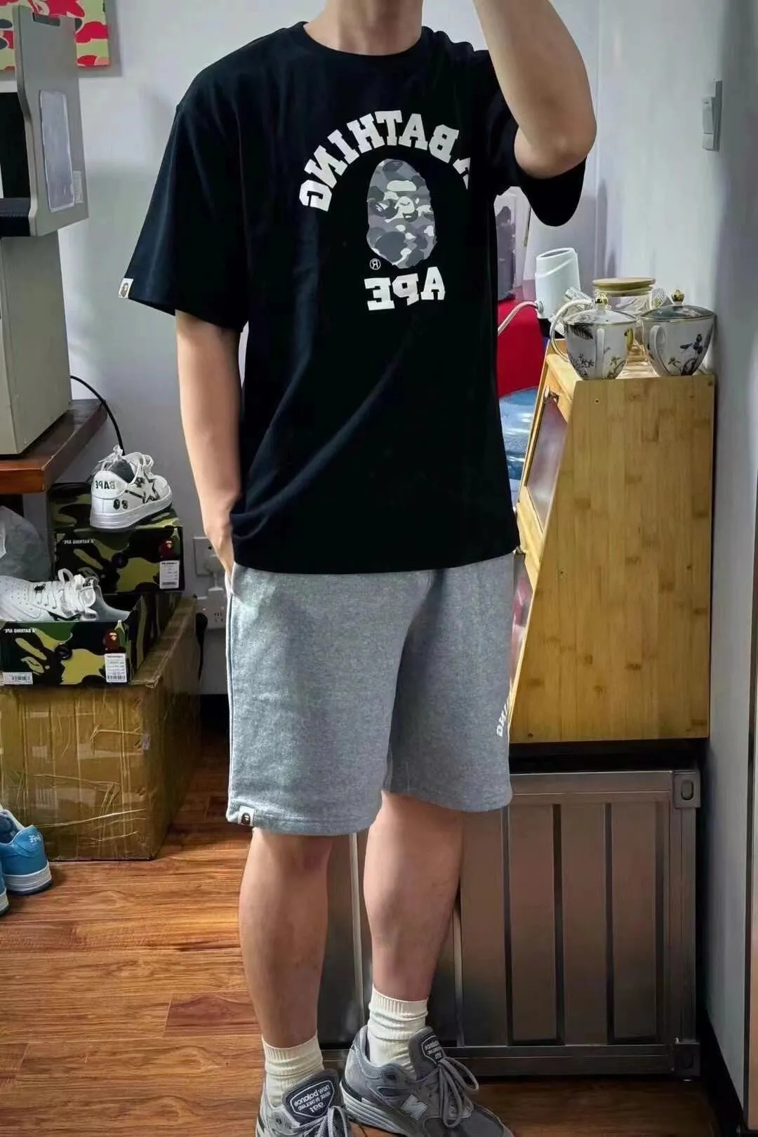 💰140 BAPE CITY CAMO COLLEGE TEE 24 new luminous camouflage letter small head printing 280g weight linen cotton fabric ZP version couple model: S-XXL [black gray white gray black black white black]