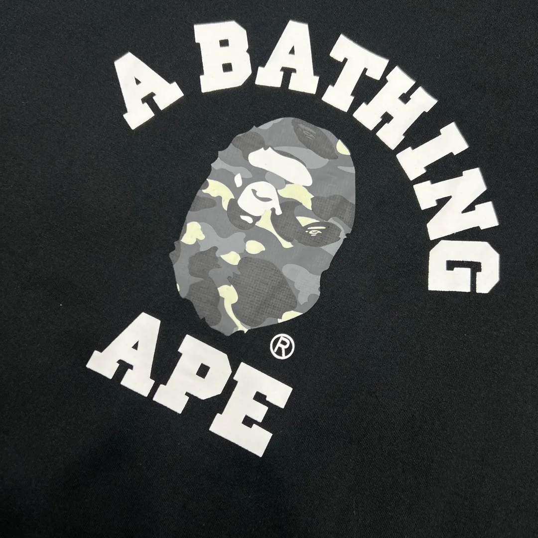 💰140 BAPE CITY CAMO COLLEGE TEE 24 new luminous camouflage letter small head printing 280g weight linen cotton fabric ZP version couple model: S-XXL [black gray white gray black black white black]