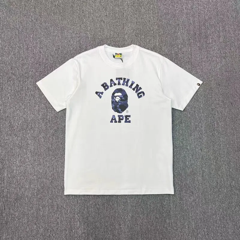 P110 001092 BAPE camouflage ape head print round neck short-sleeved T-shirt, same style for men and women, size smlxlxxl, black and blue camouflage, white and blue camouflage, black and purple camouflage, white and purple camouflage, black and red camouflage, white and red camouflage