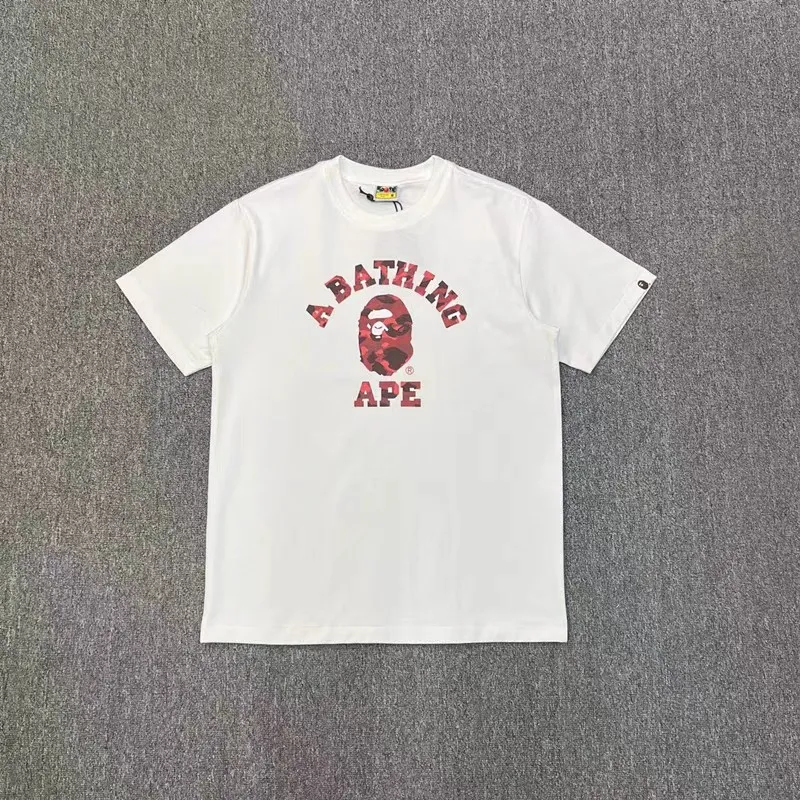 P110 001092 BAPE camouflage ape head print round neck short-sleeved T-shirt, same style for men and women, size smlxlxxl, black and blue camouflage, white and blue camouflage, black and purple camouflage, white and purple camouflage, black and red camouflage, white and red camouflage