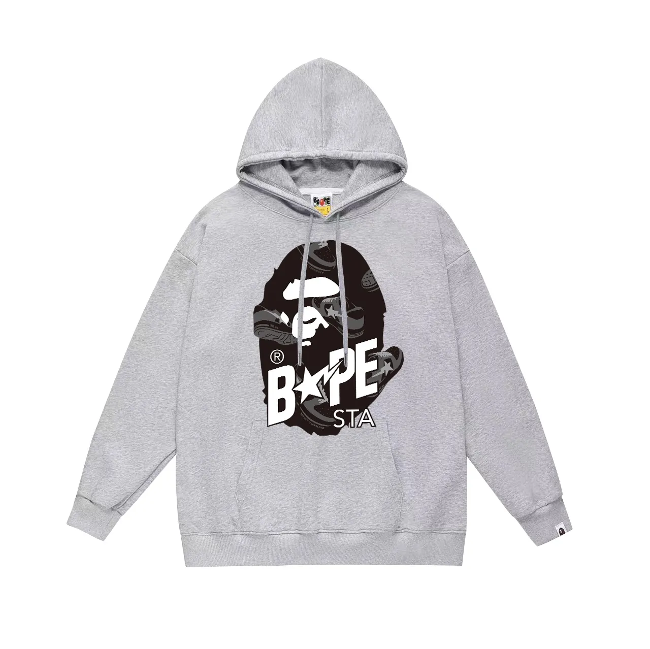 Model No. SC710# Terry p160 plus velvet 180💰 (top version) BAPE ape head letter printed STA casual shoe pattern hooded sweatshirt. Made of 380g large terry (drop shoulder large version) fabric. The texture is soft and non-pilling. Imported environmentally friendly printing glue. The pattern is bright and three-dimensional. Quality💥Same style for men and women. The upper body is trendy. Color: black white gray Size: S M L XL XXL
