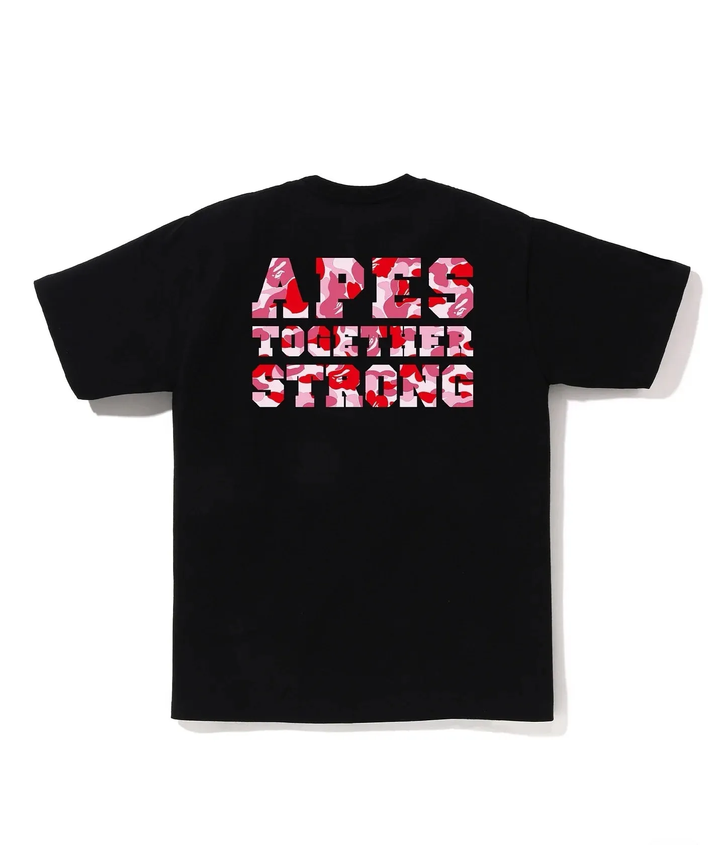 P110 001133 BAPE SS25 ABC CAMO series camouflage letter ape head print loose cuffs logo short-sleeved T-shirt, same style for men and women, size smlxlxxl, black pink, white pink, black green, white green, black blue, white blue