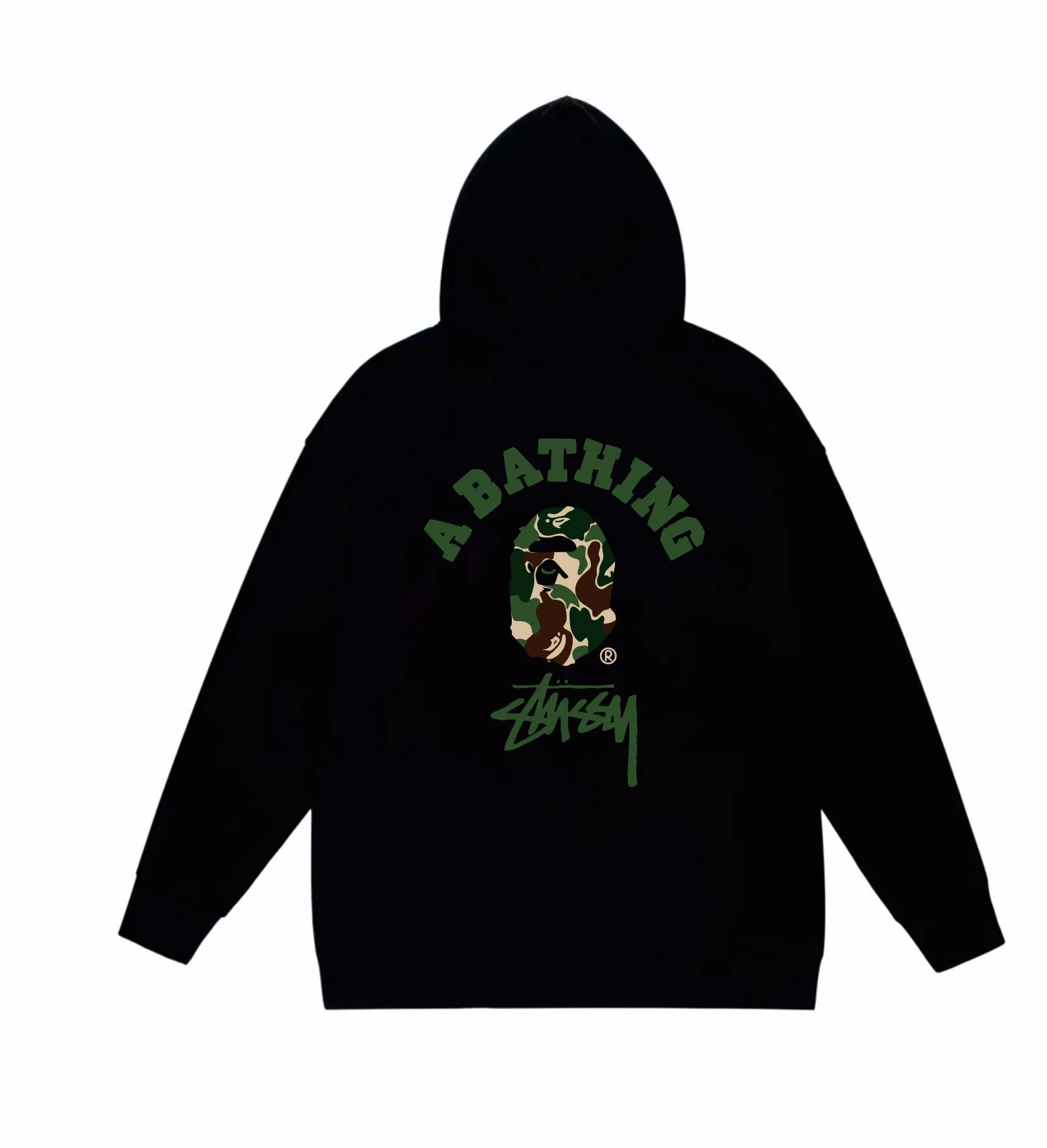 P160 model number SC812# terry 80 plus velvet 90 (top version) BAPE×STUSSY co-branded Stussy letter printed hooded sweatshirt Made of 380 grams of large terry (drop shoulder large version) fabric, soft texture and no pilling Imported environmentally friendly printing glue The pattern is bright and three-dimensional Quality 💥Same style for men and women The upper body is trendy Color: Black White Gray Size: S M L XL XXL