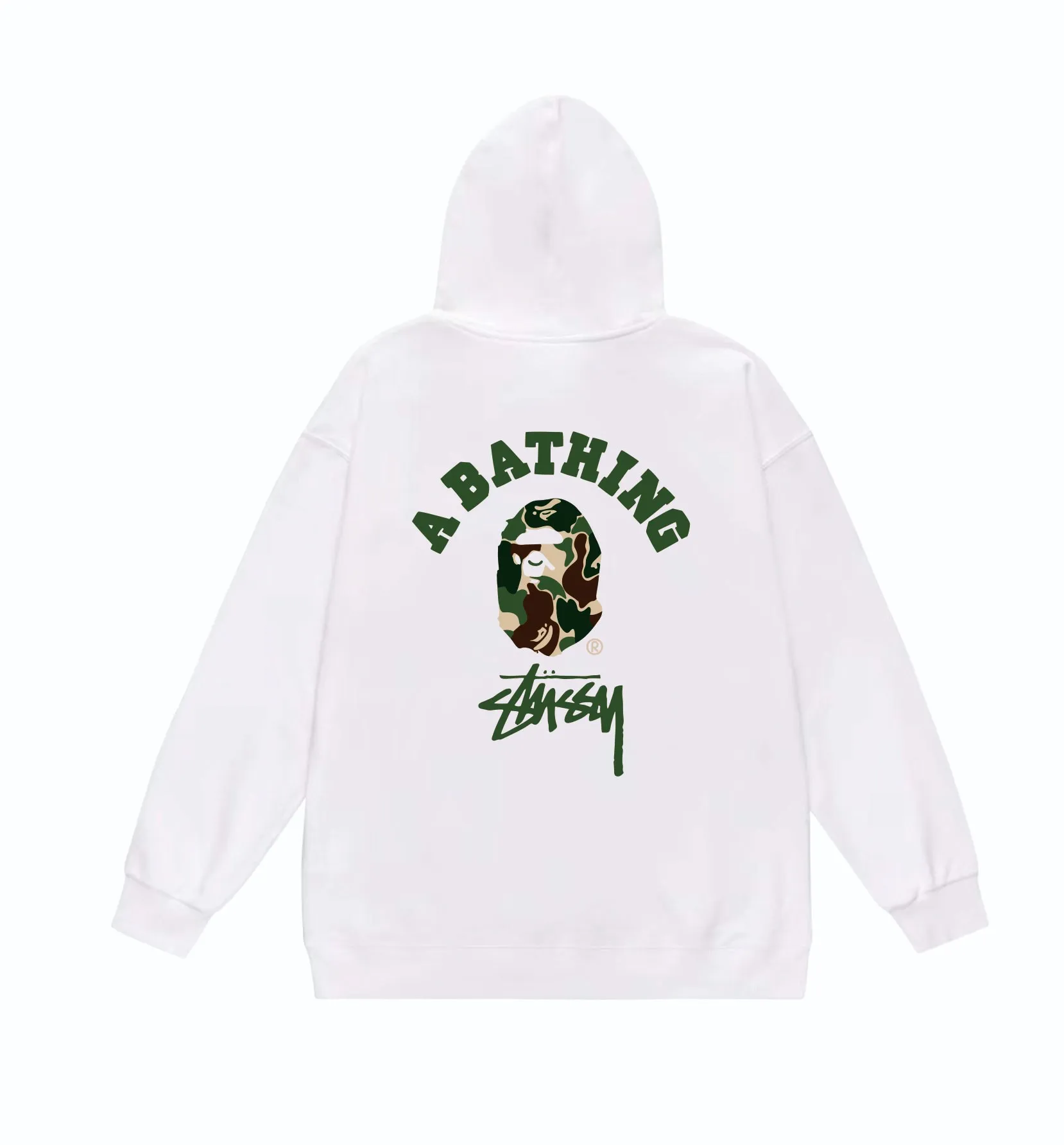 P160 model number SC812# terry 80 plus velvet 90 (top version) BAPE×STUSSY co-branded Stussy letter printed hooded sweatshirt Made of 380 grams of large terry (drop shoulder large version) fabric, soft texture and no pilling Imported environmentally friendly printing glue The pattern is bright and three-dimensional Quality 💥Same style for men and women The upper body is trendy Color: Black White Gray Size: S M L XL XXL