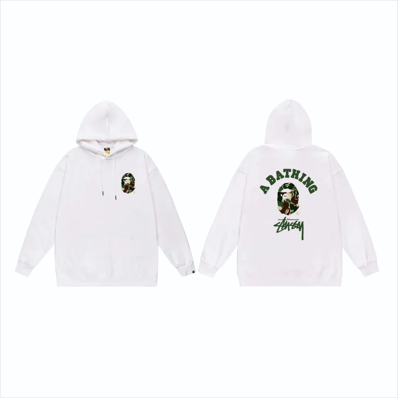 P160 model number SC812# terry 80 plus velvet 90 (top version) BAPE×STUSSY co-branded Stussy letter printed hooded sweatshirt Made of 380 grams of large terry (drop shoulder large version) fabric, soft texture and no pilling Imported environmentally friendly printing glue The pattern is bright and three-dimensional Quality 💥Same style for men and women The upper body is trendy Color: Black White Gray Size: S M L XL XXL