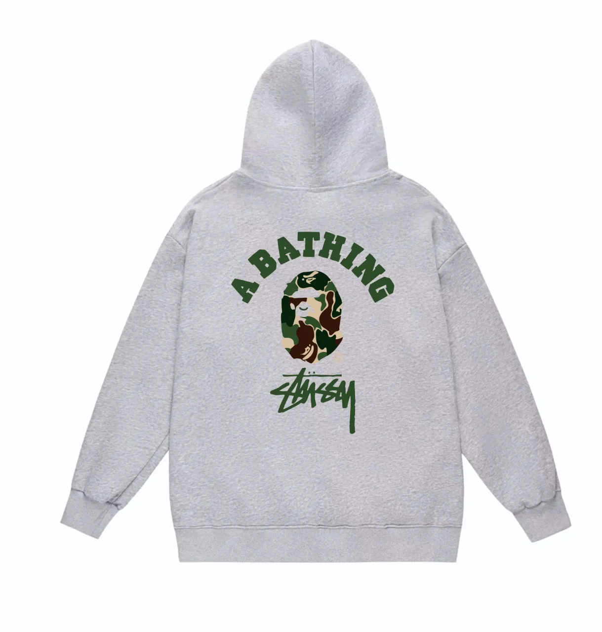 P160 model number SC812# terry 80 plus velvet 90 (top version) BAPE×STUSSY co-branded Stussy letter printed hooded sweatshirt Made of 380 grams of large terry (drop shoulder large version) fabric, soft texture and no pilling Imported environmentally friendly printing glue The pattern is bright and three-dimensional Quality 💥Same style for men and women The upper body is trendy Color: Black White Gray Size: S M L XL XXL