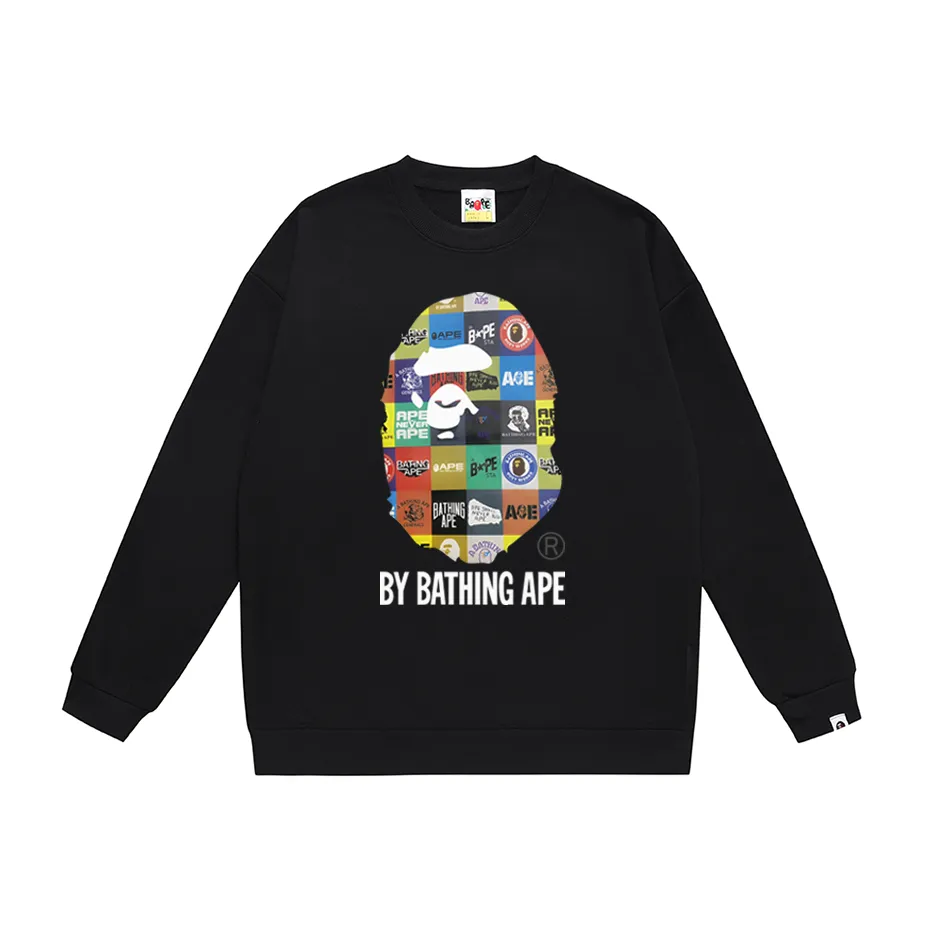 P170 model number SC306# terry 80 plus velvet 85 (top version) BAPE ape head cartoon icon printed round neck sweatshirt. Made of 350g large terry (drop shoulder large version) fabric. The texture is soft and non-pilling. Imported environmentally friendly printing glue. The pattern is bright and three-dimensional. Quality 💥Same style for men and women. The upper body is trendy. Color: black white gray Size: S M L XL XXL