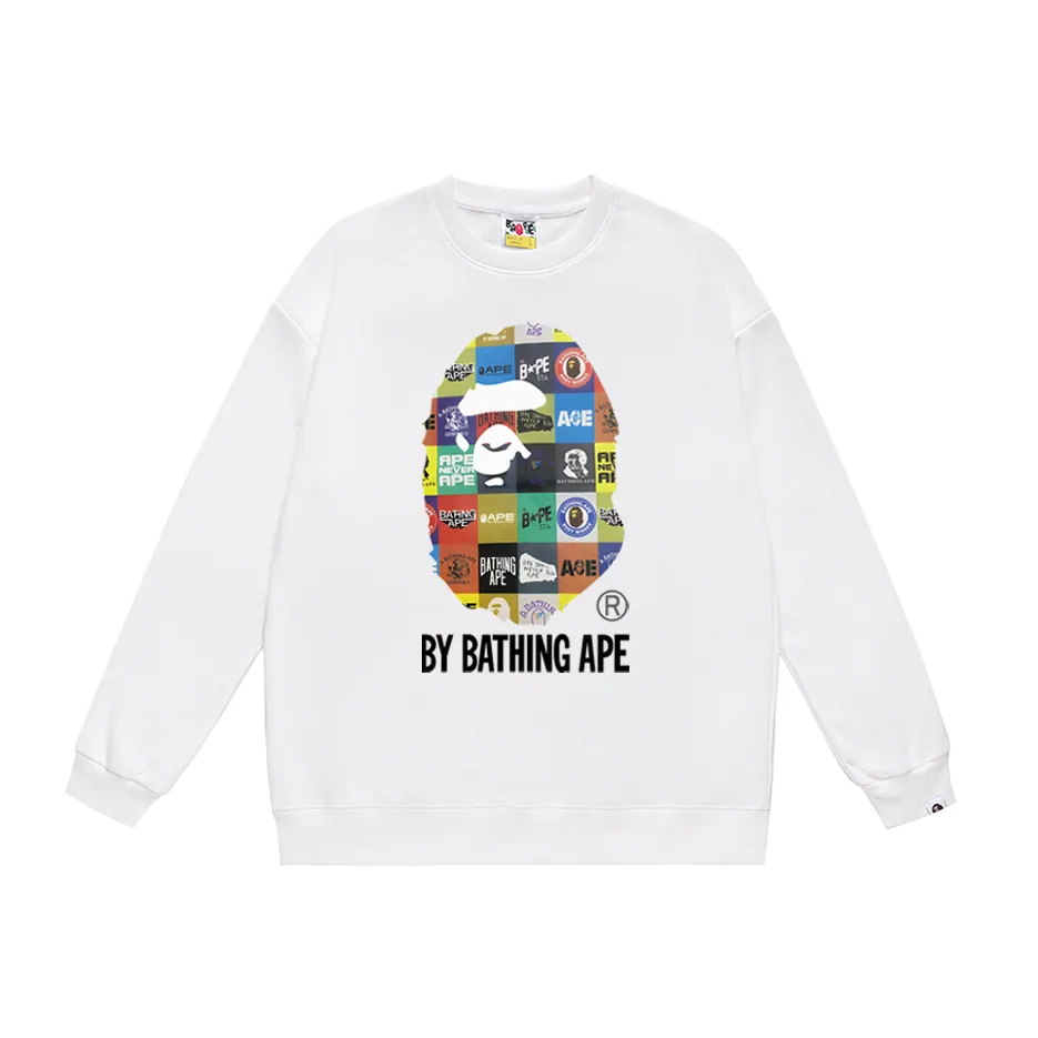 P170 model number SC306# terry 80 plus velvet 85 (top version) BAPE ape head cartoon icon printed round neck sweatshirt. Made of 350g large terry (drop shoulder large version) fabric. The texture is soft and non-pilling. Imported environmentally friendly printing glue. The pattern is bright and three-dimensional. Quality 💥Same style for men and women. The upper body is trendy. Color: black white gray Size: S M L XL XXL