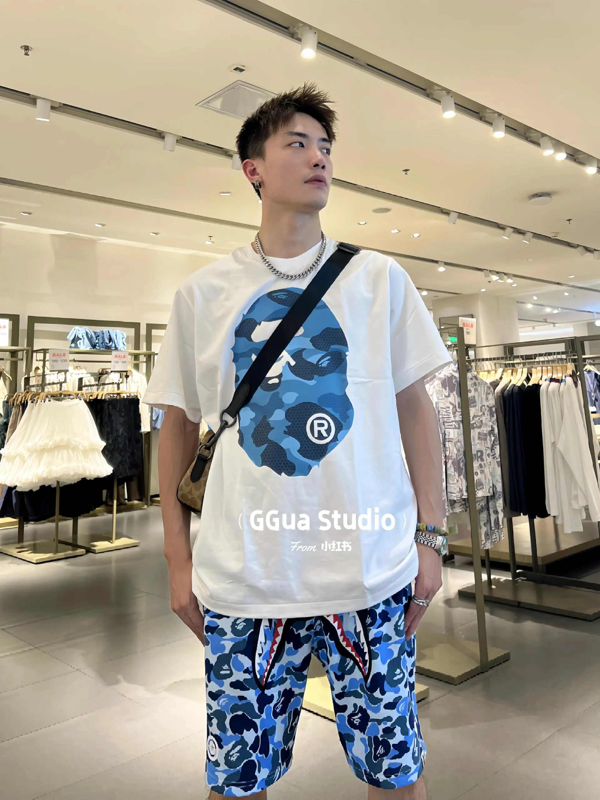 💰140 Bape Honeycomb Camouflage Letters Great Ape Head Double-sided Printing Linen Cotton 280g Customized Fabric Couple Style: S—XXL [Black Blue White Blue Black Gray White Gray]