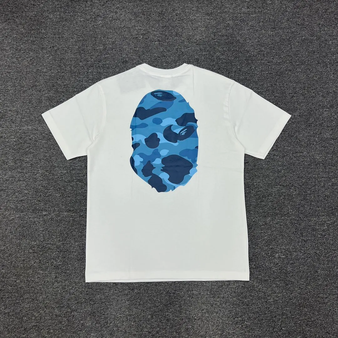 💰140 Bape Honeycomb Camouflage Letters Great Ape Head Double-sided Printing Linen Cotton 280g Customized Fabric Couple Style: S—XXL [Black Blue White Blue Black Gray White Gray]