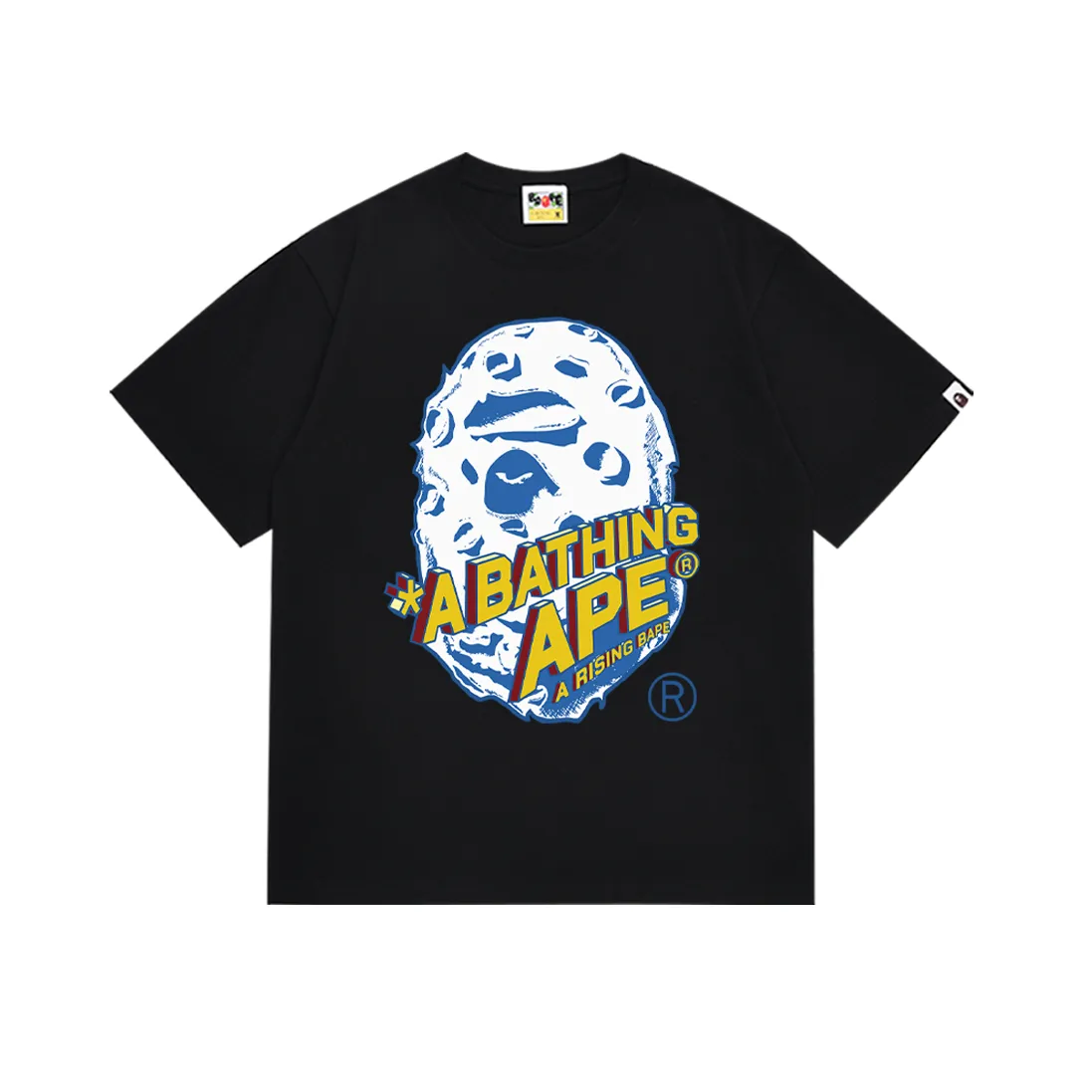 SC184#p110💰 (Top version) BAPE Lunar Ape Head Rocket Letter comic style printed T-shirt Made of 260 grams of high-quality high-weave pure cotton fabric, double yarn combed, soft texture without pilling, imported environmentally friendly printing glue, bright and three-dimensional pattern, quality 💥Same style for men and women, the upper body is fashionable Color: Black White Size: S M L XL XXL