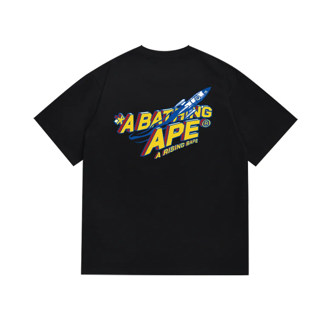 SC184#p110💰 (Top version) BAPE Lunar Ape Head Rocket Letter comic style printed T-shirt Made of 260 grams of high-quality high-weave pure cotton fabric, double yarn combed, soft texture without pilling, imported environmentally friendly printing glue, bright and three-dimensional pattern, quality 💥Same style for men and women, the upper body is fashionable Color: Black White Size: S M L XL XXL