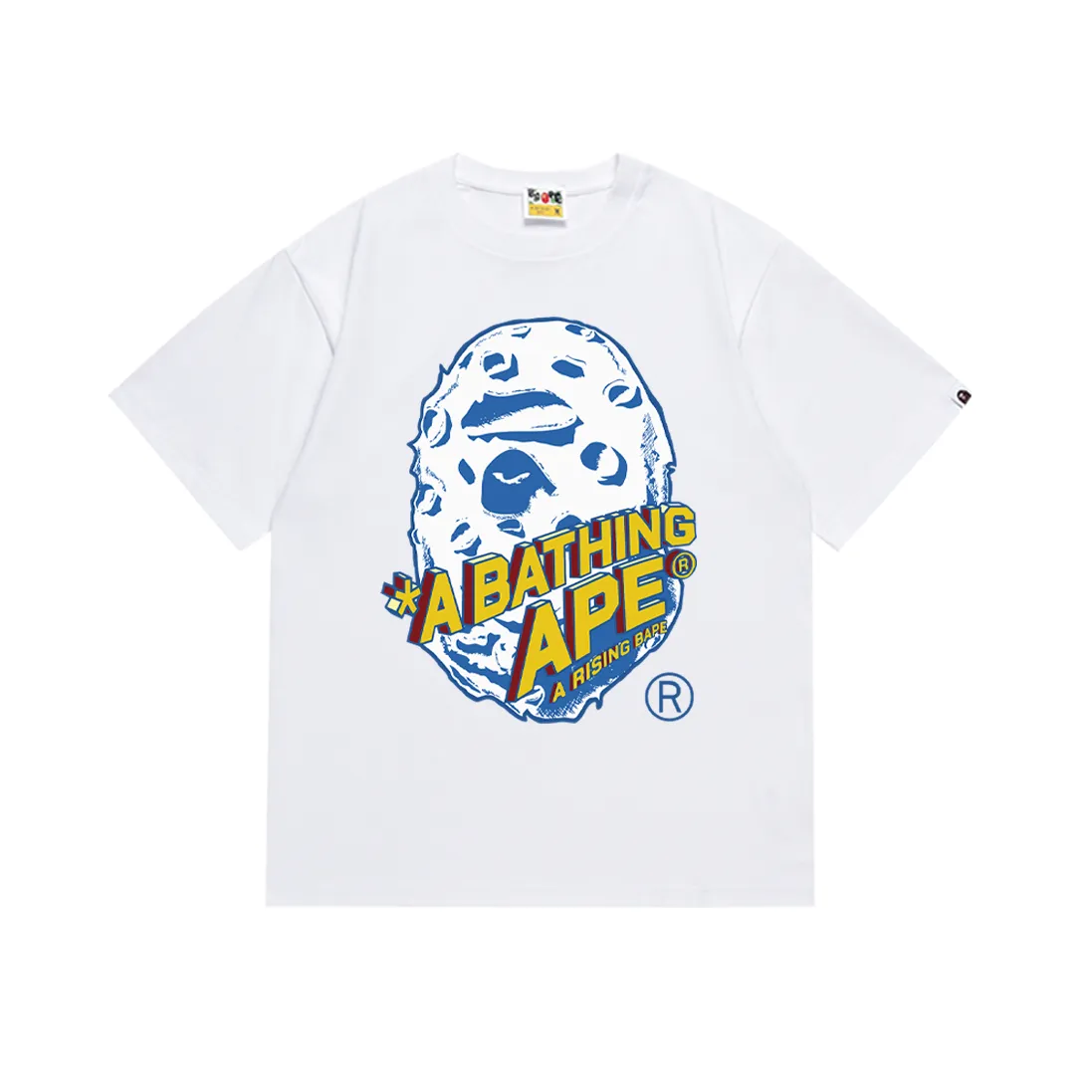 SC184#p110💰 (Top version) BAPE Lunar Ape Head Rocket Letter comic style printed T-shirt Made of 260 grams of high-quality high-weave pure cotton fabric, double yarn combed, soft texture without pilling, imported environmentally friendly printing glue, bright and three-dimensional pattern, quality 💥Same style for men and women, the upper body is fashionable Color: Black White Size: S M L XL XXL