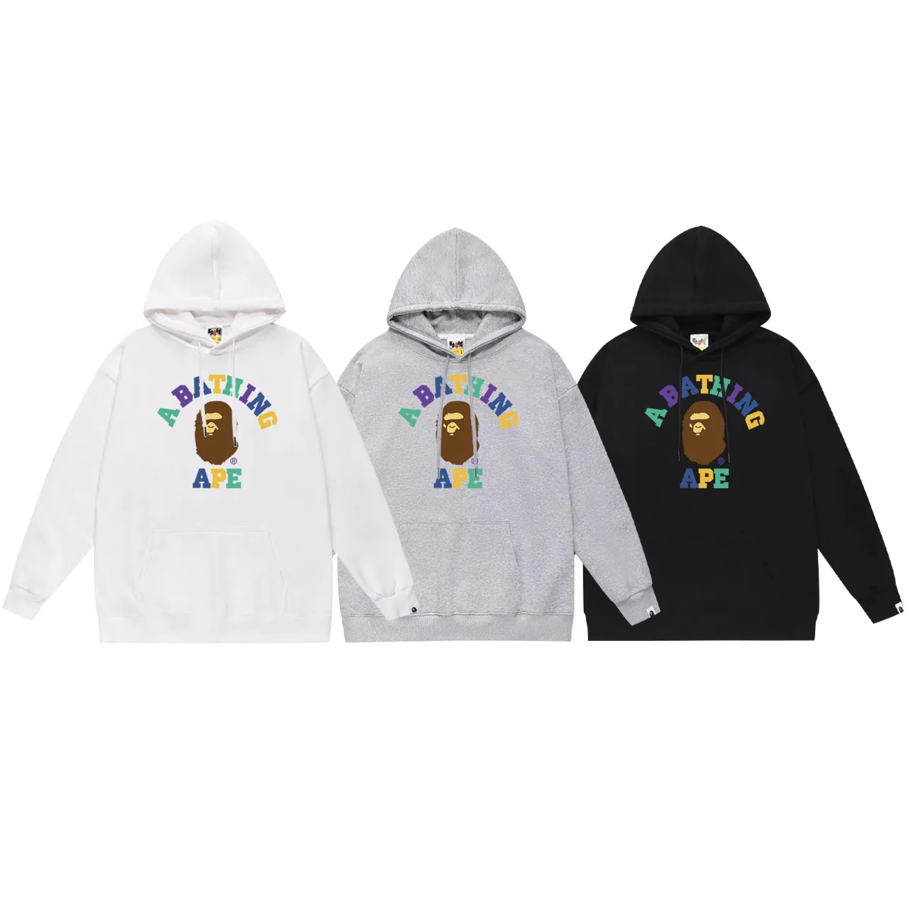 Model No. SC701# terry p160 plus velvet p180💰 (top version) BAPE ape head contrast letter color printed pattern hooded sweatshirt. Made of 380g large terry 430g silver fox velvet (drop shoulder large version) fabric. The texture is soft and non-pilling. Imported environmentally friendly printing glue. The pattern is bright and three-dimensional. Quality💥Same style for men and women. The upper body is trendy. Color: black white gray Size: S M L XL XXL