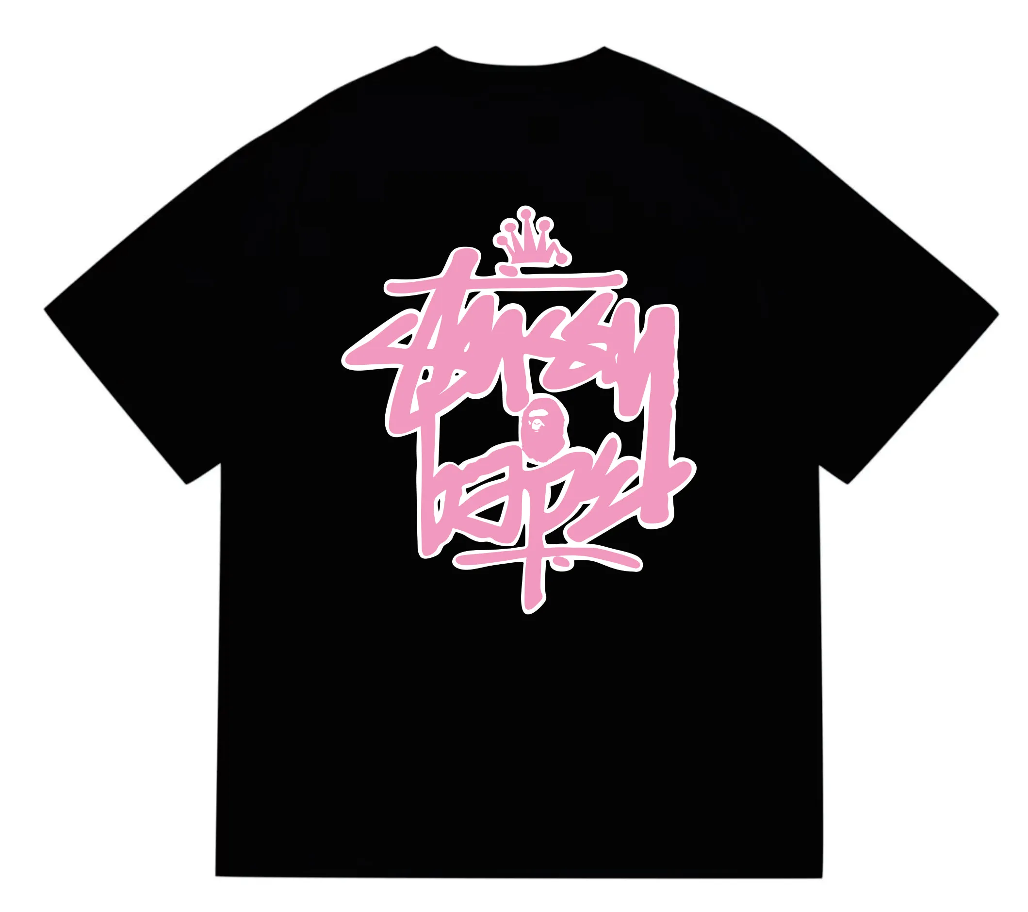 SC209#p110💰 (top version) BAPE×Stussy co-branded Stussy letter ape print T-shirt Made of 260 grams of high-quality high-weave pure cotton fabric, double yarn combed, soft texture and no pilling Imported environmentally friendly printing glue The pattern is bright and three-dimensional The quality is the same for men and women The upper body is trendy Color: Black White Gray Pink Red Size: S M L XL XXL