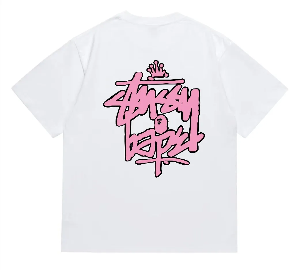 SC209#p110💰 (top version) BAPE×Stussy co-branded Stussy letter ape print T-shirt Made of 260 grams of high-quality high-weave pure cotton fabric, double yarn combed, soft texture and no pilling Imported environmentally friendly printing glue The pattern is bright and three-dimensional The quality is the same for men and women The upper body is trendy Color: Black White Gray Pink Red Size: S M L XL XXL