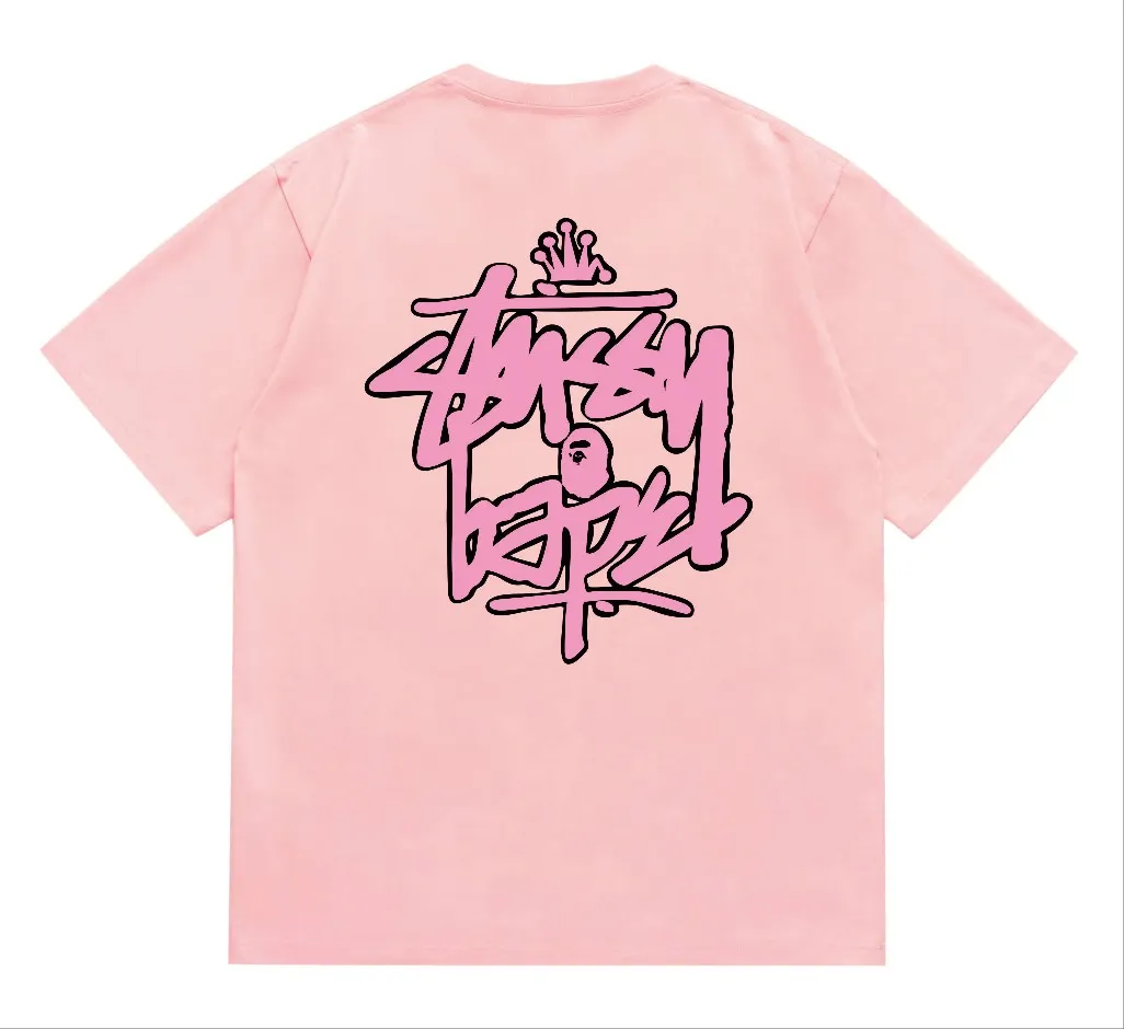 SC209#p110💰 (top version) BAPE×Stussy co-branded Stussy letter ape print T-shirt Made of 260 grams of high-quality high-weave pure cotton fabric, double yarn combed, soft texture and no pilling Imported environmentally friendly printing glue The pattern is bright and three-dimensional The quality is the same for men and women The upper body is trendy Color: Black White Gray Pink Red Size: S M L XL XXL