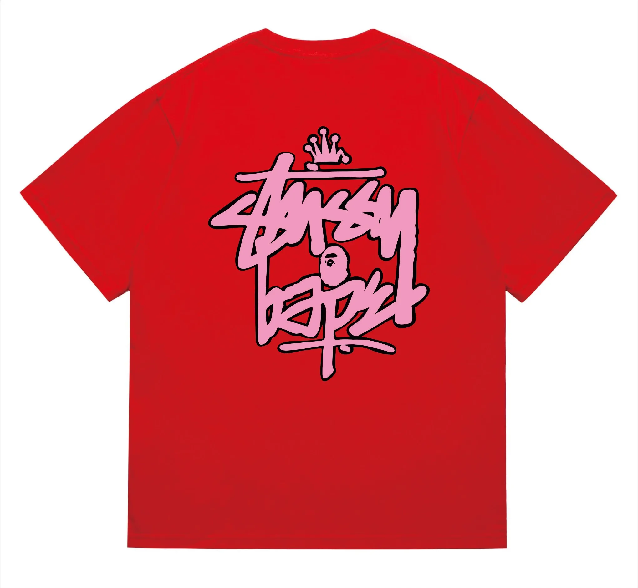 SC209#p110💰 (top version) BAPE×Stussy co-branded Stussy letter ape print T-shirt Made of 260 grams of high-quality high-weave pure cotton fabric, double yarn combed, soft texture and no pilling Imported environmentally friendly printing glue The pattern is bright and three-dimensional The quality is the same for men and women The upper body is trendy Color: Black White Gray Pink Red Size: S M L XL XXL