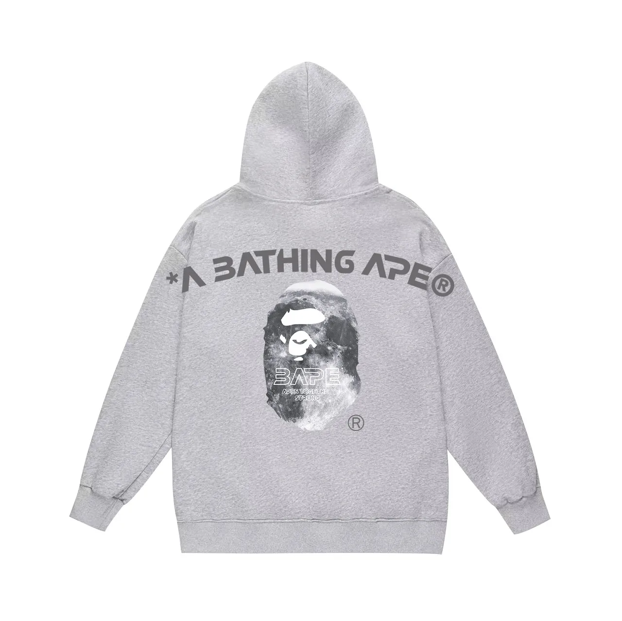 P160 model number SC779# terry 80 plus velvet 90 (top version) BAPE Ape Moon Letter Printed Hooded Sweatshirt Made of 380g large terry (drop shoulder large version) fabric, soft and non-pilling, imported environmentally friendly printing glue, bright and three-dimensional pattern, quality 💥Same style for men and women, the upper body is fashionable Color: Black White Gray Size: S M L XL XXL