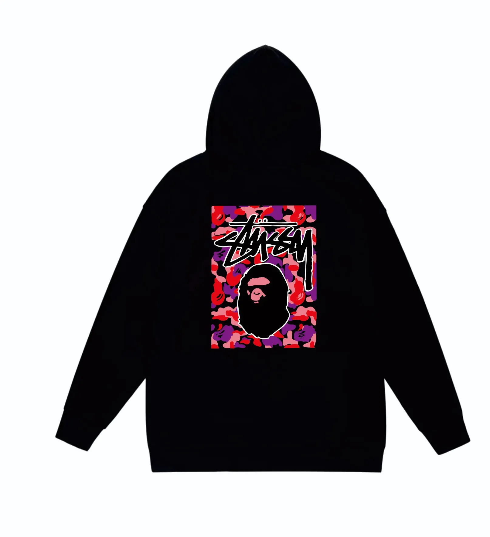 P160 model number SC803# terry 80 plus velvet 90 (top version) BAPE×STUSSY co-branded Stussy letter printed hooded sweatshirt Made of 380g large terry (drop shoulder large version) fabric, soft and non-pilling texture, imported environmentally friendly printing glue, bright and three-dimensional pattern, quality 💥Same style for men and women. The upper body is trendy. Color: black red and white white red white gray red white black red black white red black gray red black Size: S M L XL XXL