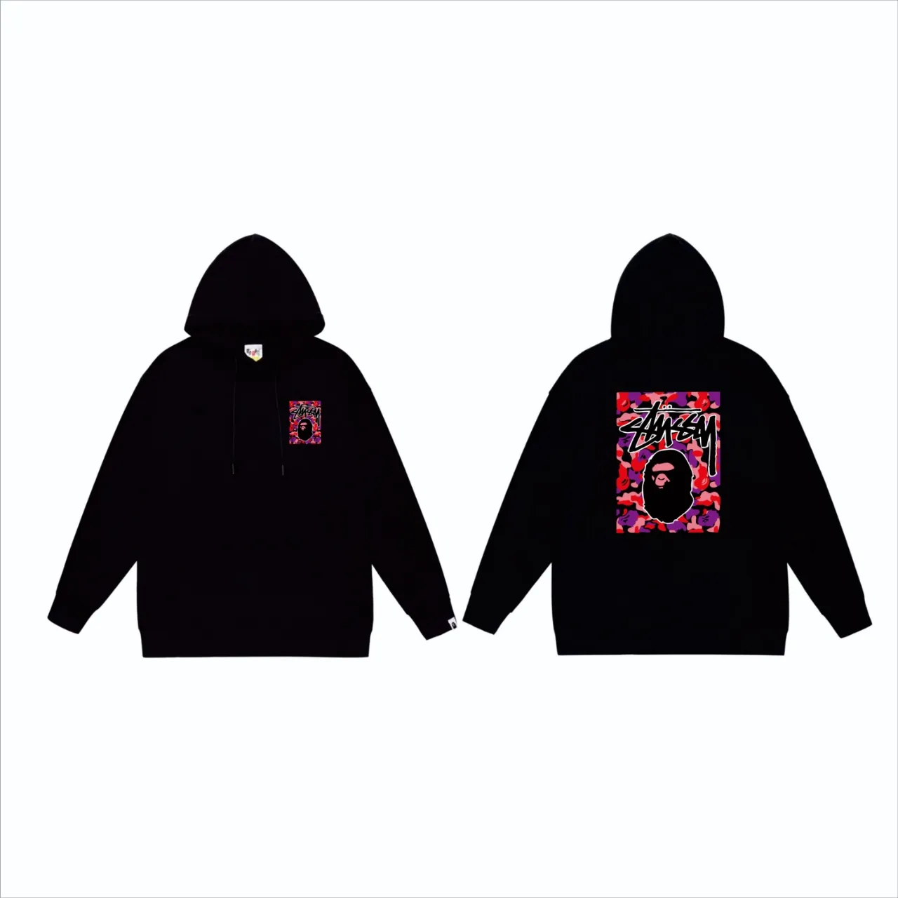 P160 model number SC803# terry 80 plus velvet 90 (top version) BAPE×STUSSY co-branded Stussy letter printed hooded sweatshirt Made of 380g large terry (drop shoulder large version) fabric, soft and non-pilling texture, imported environmentally friendly printing glue, bright and three-dimensional pattern, quality 💥Same style for men and women. The upper body is trendy. Color: black red and white white red white gray red white black red black white red black gray red black Size: S M L XL XXL