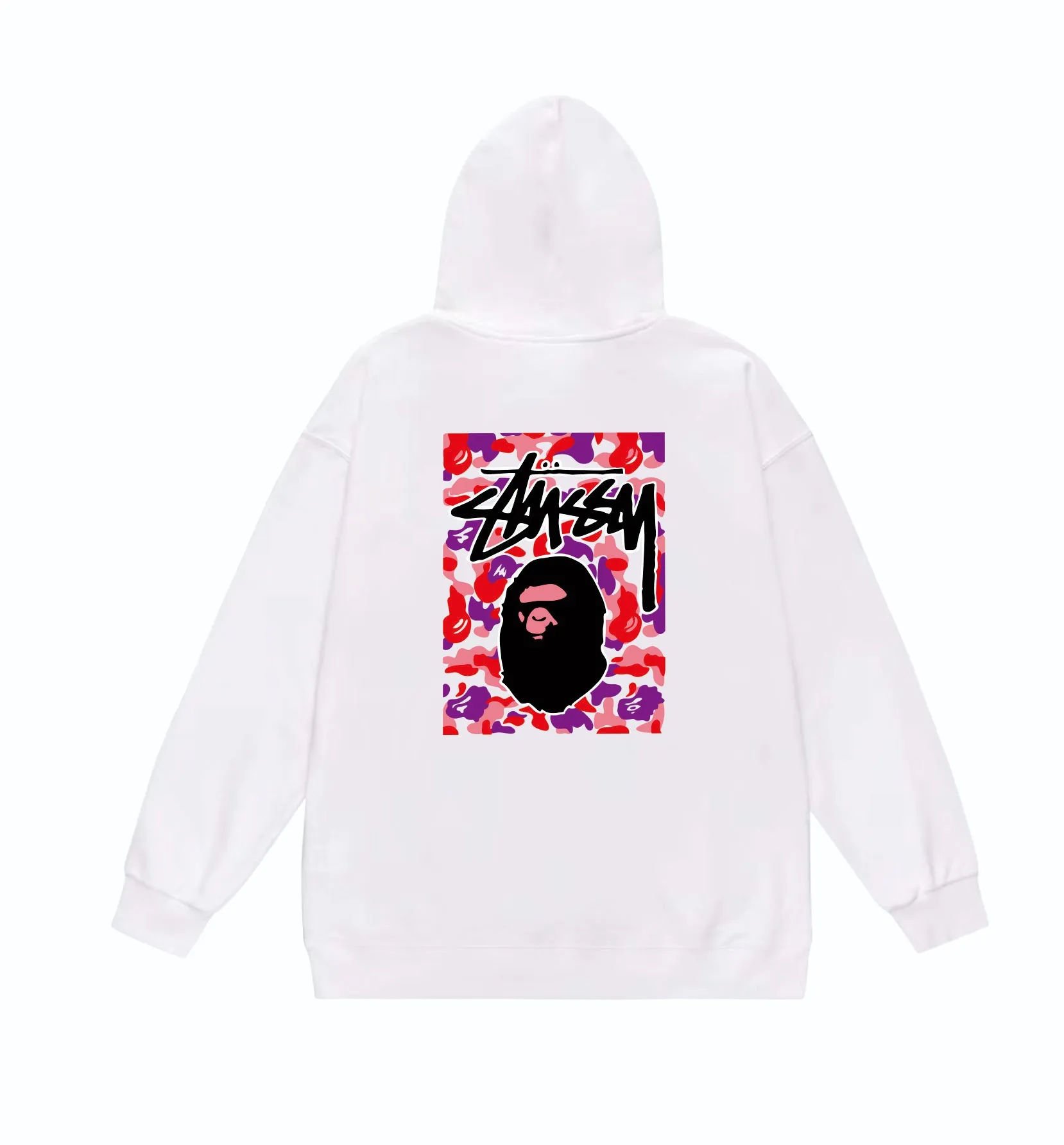 P160 model number SC803# terry 80 plus velvet 90 (top version) BAPE×STUSSY co-branded Stussy letter printed hooded sweatshirt Made of 380g large terry (drop shoulder large version) fabric, soft and non-pilling texture, imported environmentally friendly printing glue, bright and three-dimensional pattern, quality 💥Same style for men and women. The upper body is trendy. Color: black red and white white red white gray red white black red black white red black gray red black Size: S M L XL XXL