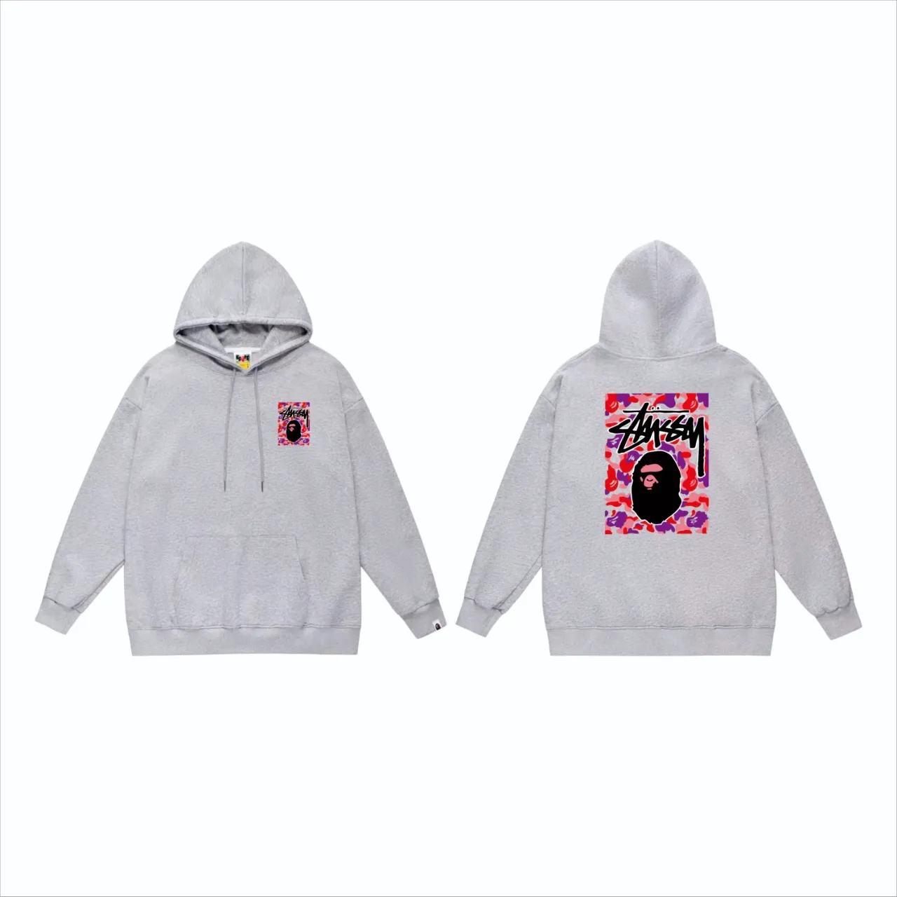 P160 model number SC803# terry 80 plus velvet 90 (top version) BAPE×STUSSY co-branded Stussy letter printed hooded sweatshirt Made of 380g large terry (drop shoulder large version) fabric, soft and non-pilling texture, imported environmentally friendly printing glue, bright and three-dimensional pattern, quality 💥Same style for men and women. The upper body is trendy. Color: black red and white white red white gray red white black red black white red black gray red black Size: S M L XL XXL