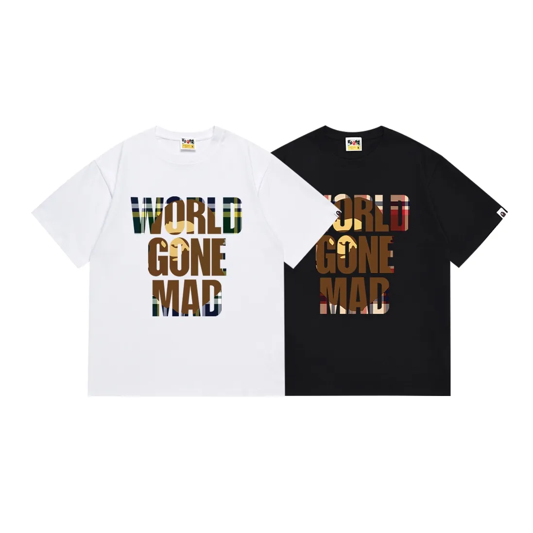 SC126#p110💰 (top version) BAPE plaid letter ape head print short-sleeved T-shirt Made of 260 grams of high-quality high-weave pure cotton fabric, double yarn combed, soft texture and no pilling Imported environmentally friendly printing glue, bright and three-dimensional pattern, quality 💥Same style for men and women, the upper body is fashionable Color: black white Size: S M L XL XXL