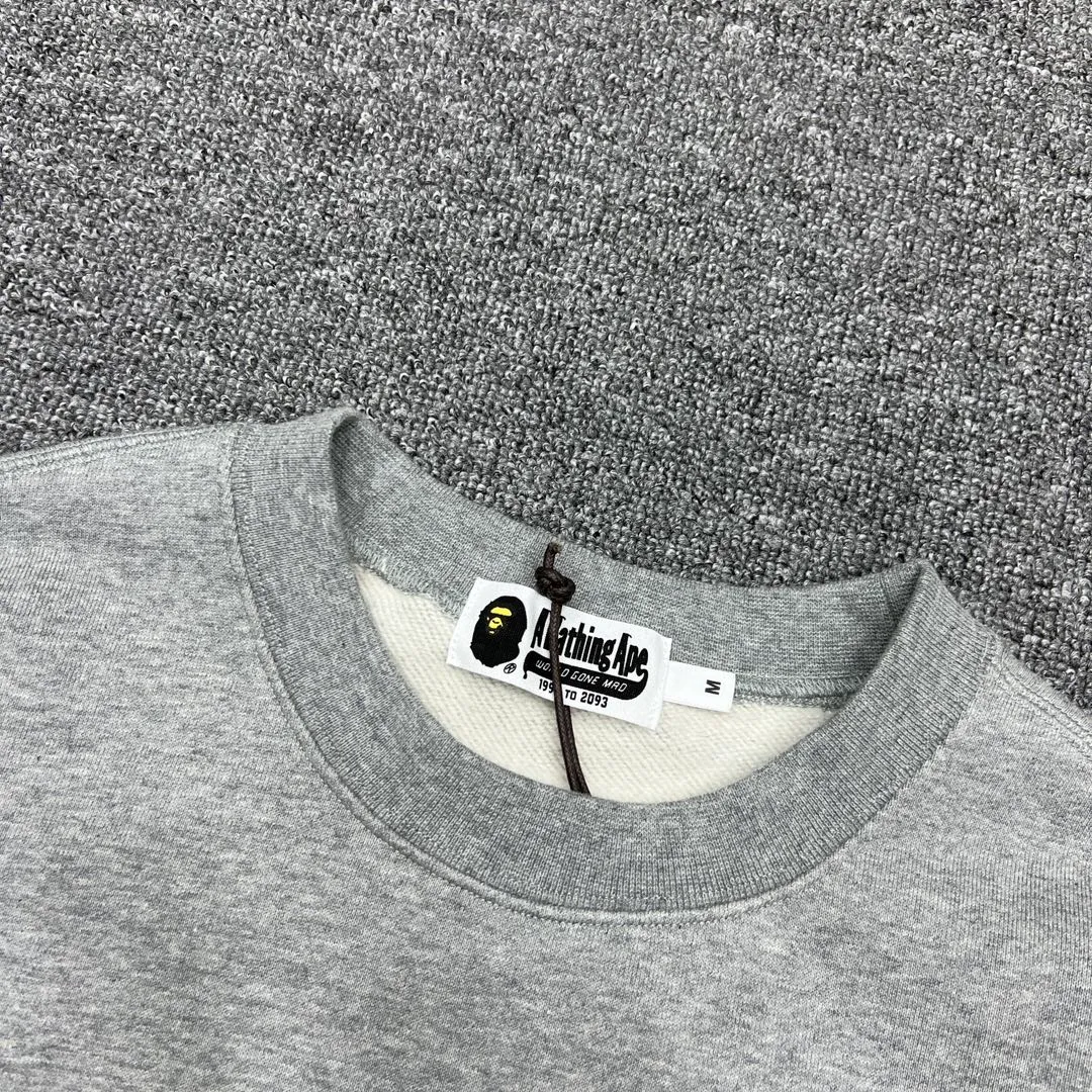 💰260 XX261 BAPE Solid color label embroidered little ape head Logo 420g weight pure cotton fabric ZP version Couple style: S—XXL [Black Gray]