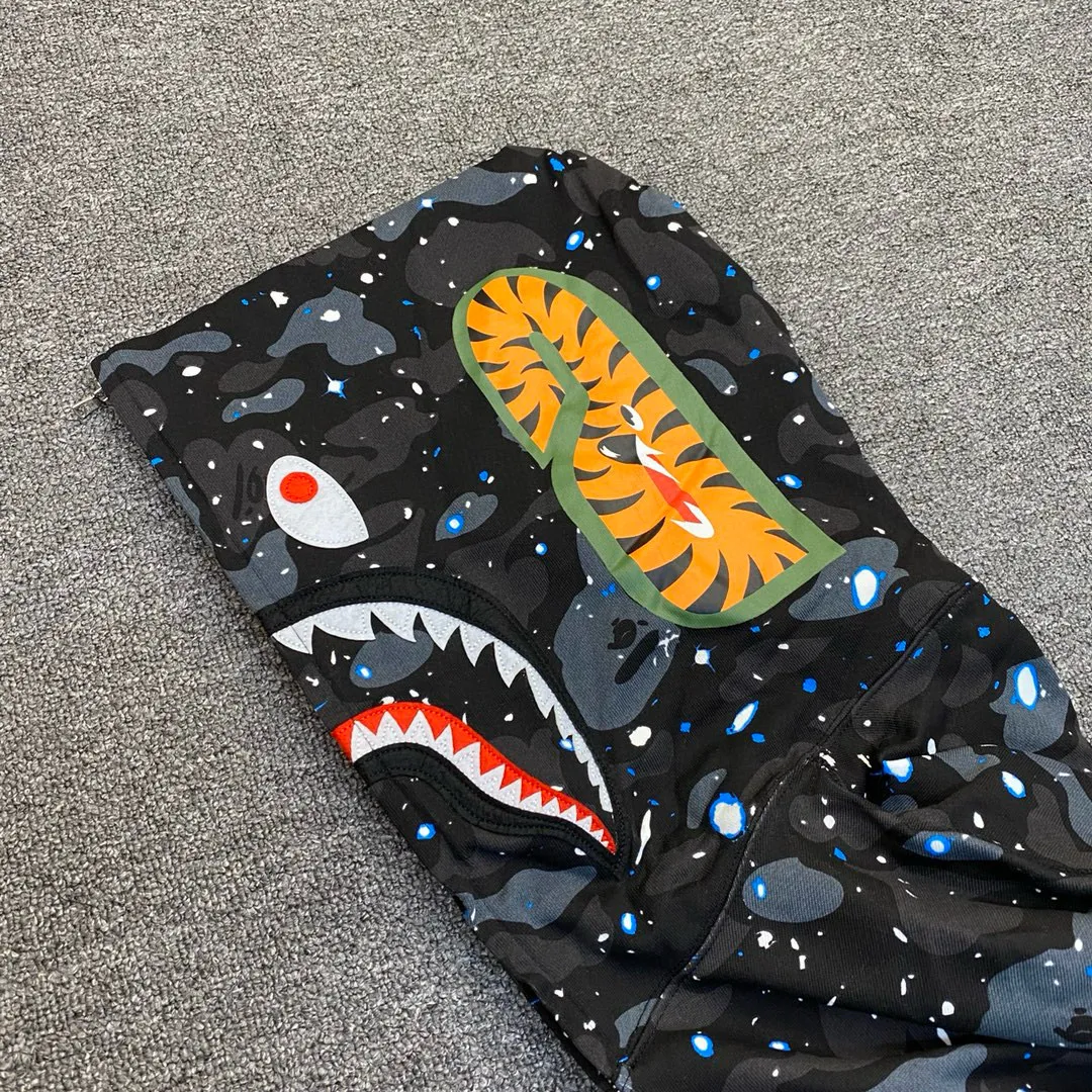 💰400 BAPE SPACE CAMO SHARK HOODIE starry sky camouflage shark zipper hooded sweatshirt, top-quality fabric, 1:1 high-end replica, couple model: S—XXL [starry sky black]
