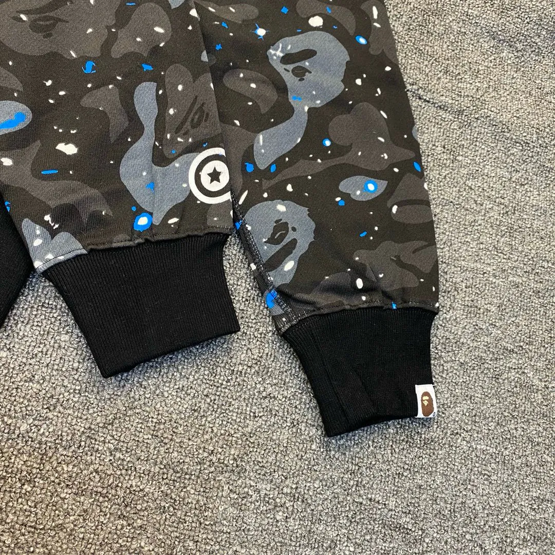 💰400 BAPE SPACE CAMO SHARK HOODIE starry sky camouflage shark zipper hooded sweatshirt, top-quality fabric, 1:1 high-end replica, couple model: S—XXL [starry sky black]