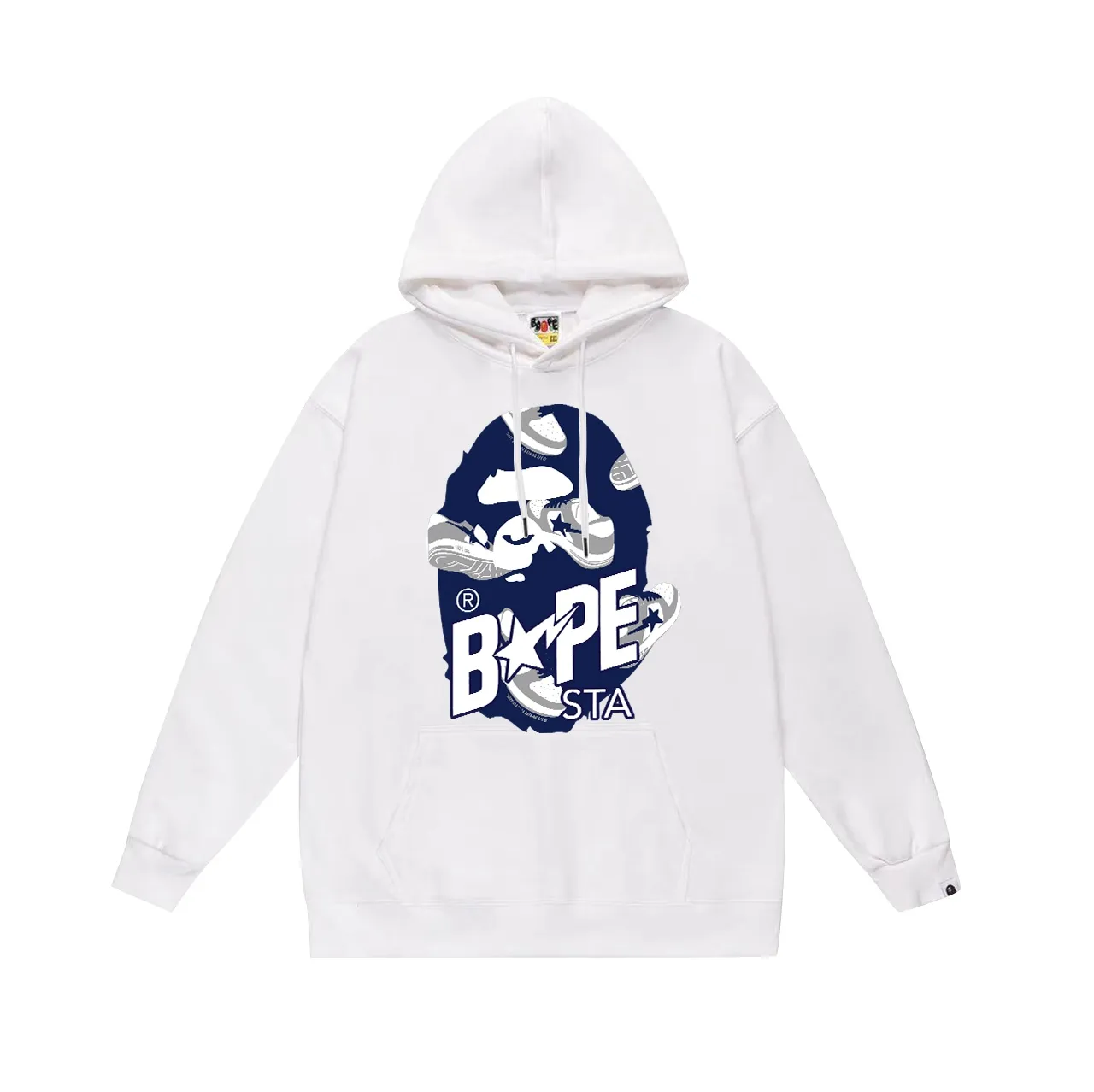 Model No. SC711# Terry p160 plus velvet 180💰 (top version) BAPE ape head letter printed STA casual shoe pattern hooded sweatshirt. Made of 380 grams of large terry (drop shoulder large version) fabric. The texture is soft and non-pilling. Imported environmentally friendly printing glue. The pattern is bright and three-dimensional. Quality💥Same style for men and women. The upper body is trendy. Color: black white gray Size: S M L XL XXL