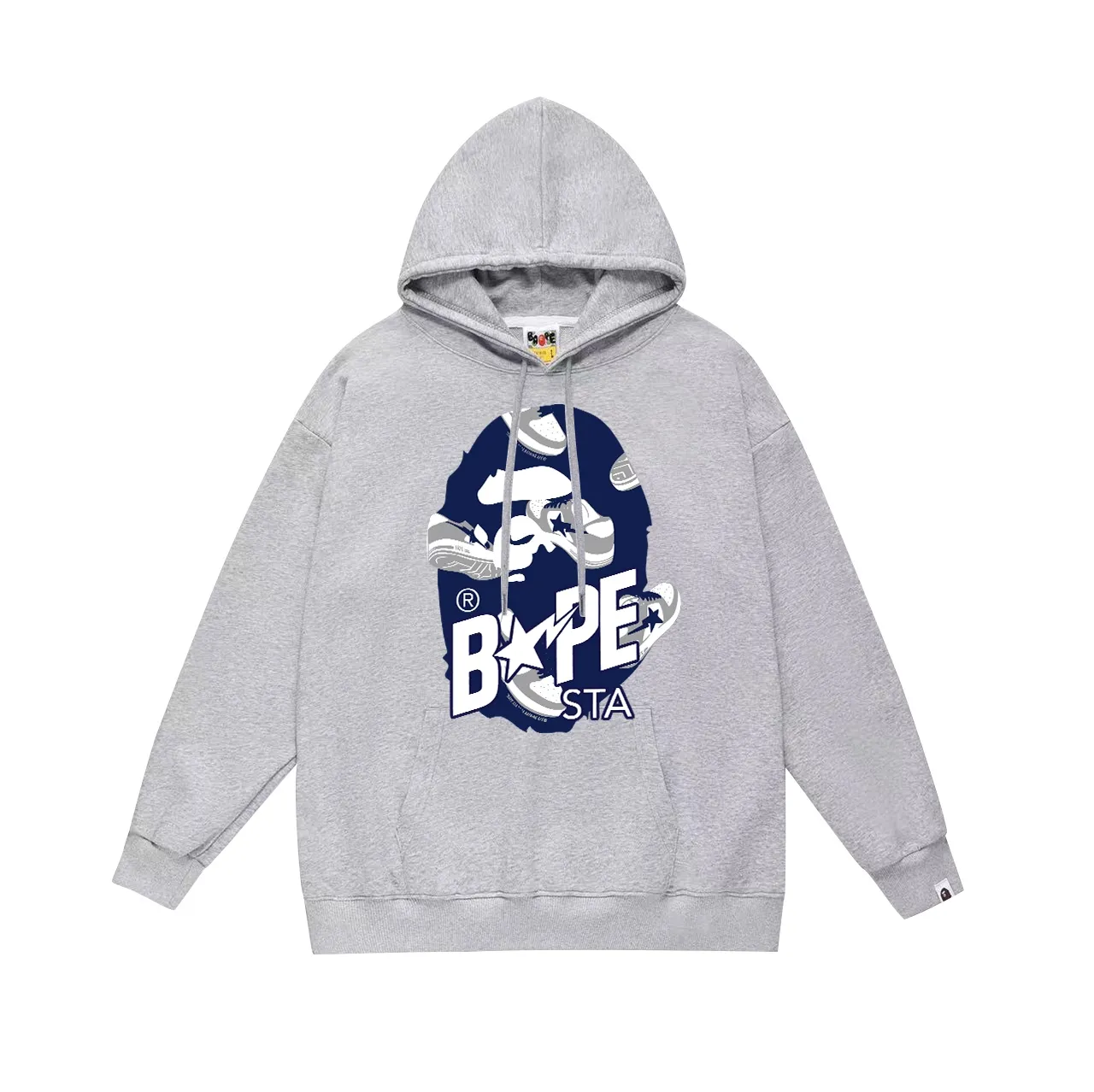 Model No. SC711# Terry p160 plus velvet 180💰 (top version) BAPE ape head letter printed STA casual shoe pattern hooded sweatshirt. Made of 380 grams of large terry (drop shoulder large version) fabric. The texture is soft and non-pilling. Imported environmentally friendly printing glue. The pattern is bright and three-dimensional. Quality💥Same style for men and women. The upper body is trendy. Color: black white gray Size: S M L XL XXL