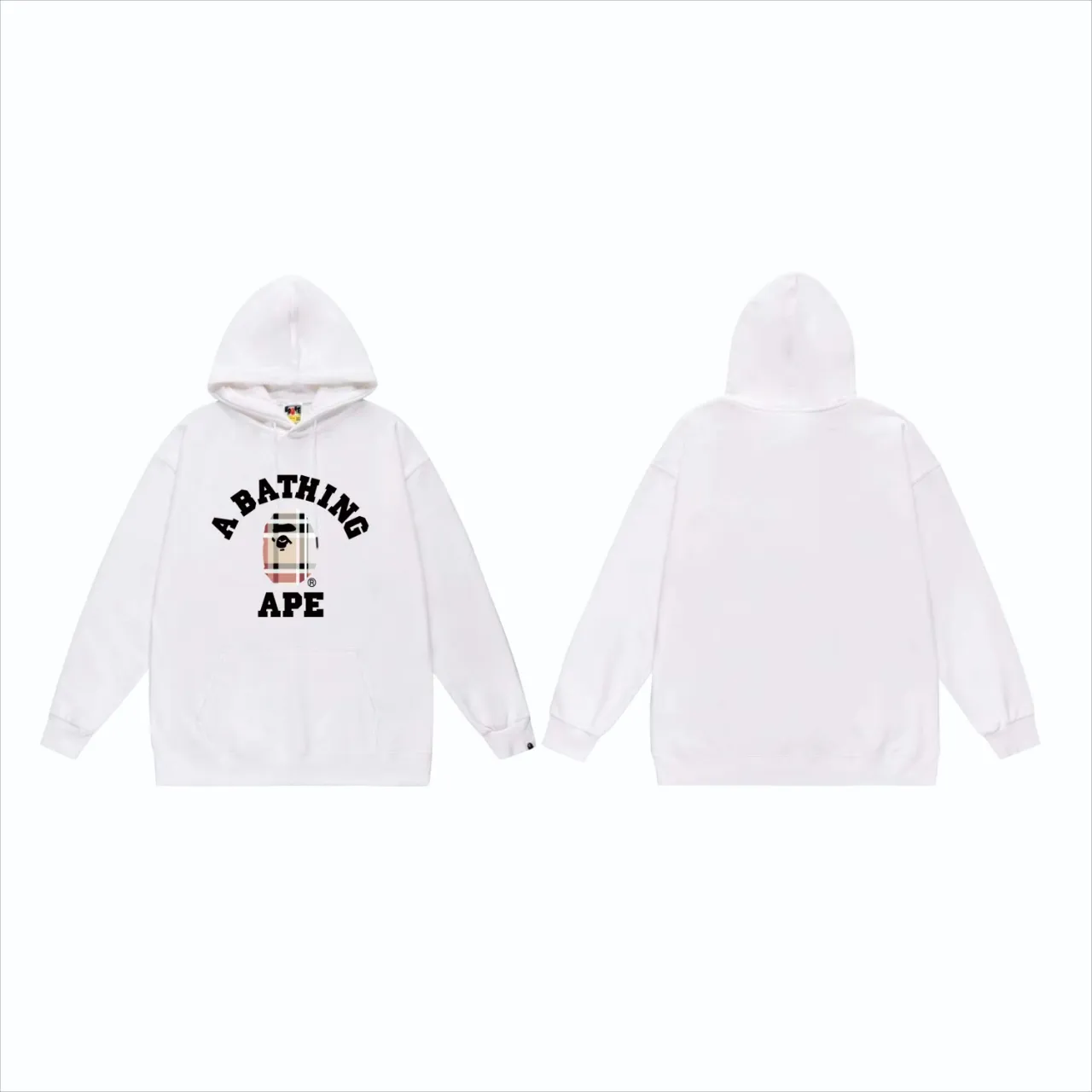 P160 model number SC822# terry 80 plus velvet 90 (top version) BAPE ape plaid pattern printed hooded sweatshirt Made of 380g large terry (drop shoulder large version) fabric, soft texture and no pilling Imported environmentally friendly printing glue The pattern is bright and three-dimensional Quality 💥Same style for men and women The upper body is trendy Color: Black White Gray Size: S M L XL XXL