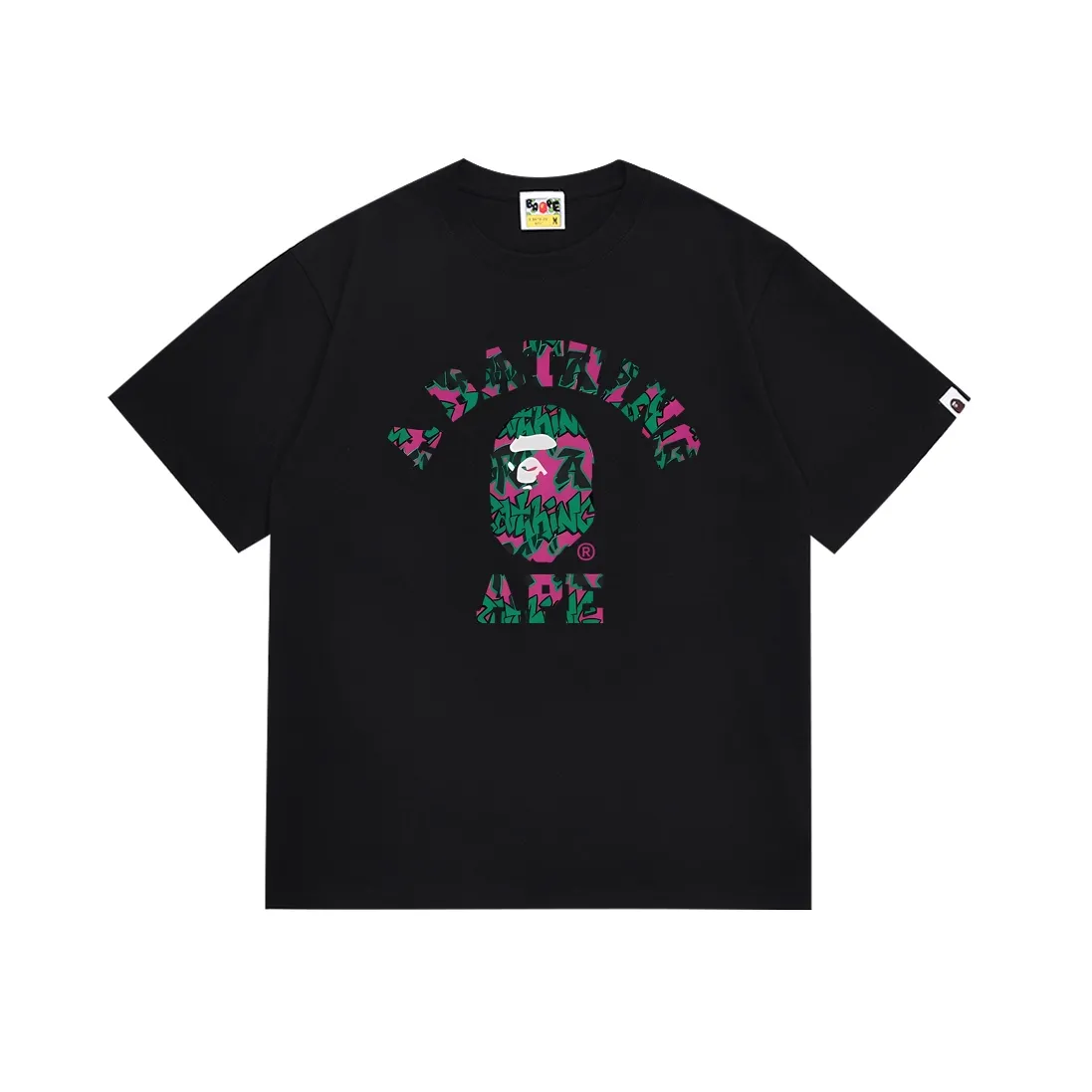 SC122#p110💰 (top version) BAPE ape head letter printed short-sleeved T-shirt Made of 260 grams of high-quality high-weave pure cotton fabric, double yarn combed, soft and non-pilling, imported environmentally friendly printing glue, bright and three-dimensional pattern, quality 💥Same style for men and women, the upper body is fashionable Color: black white Size: S M L XL XXL
