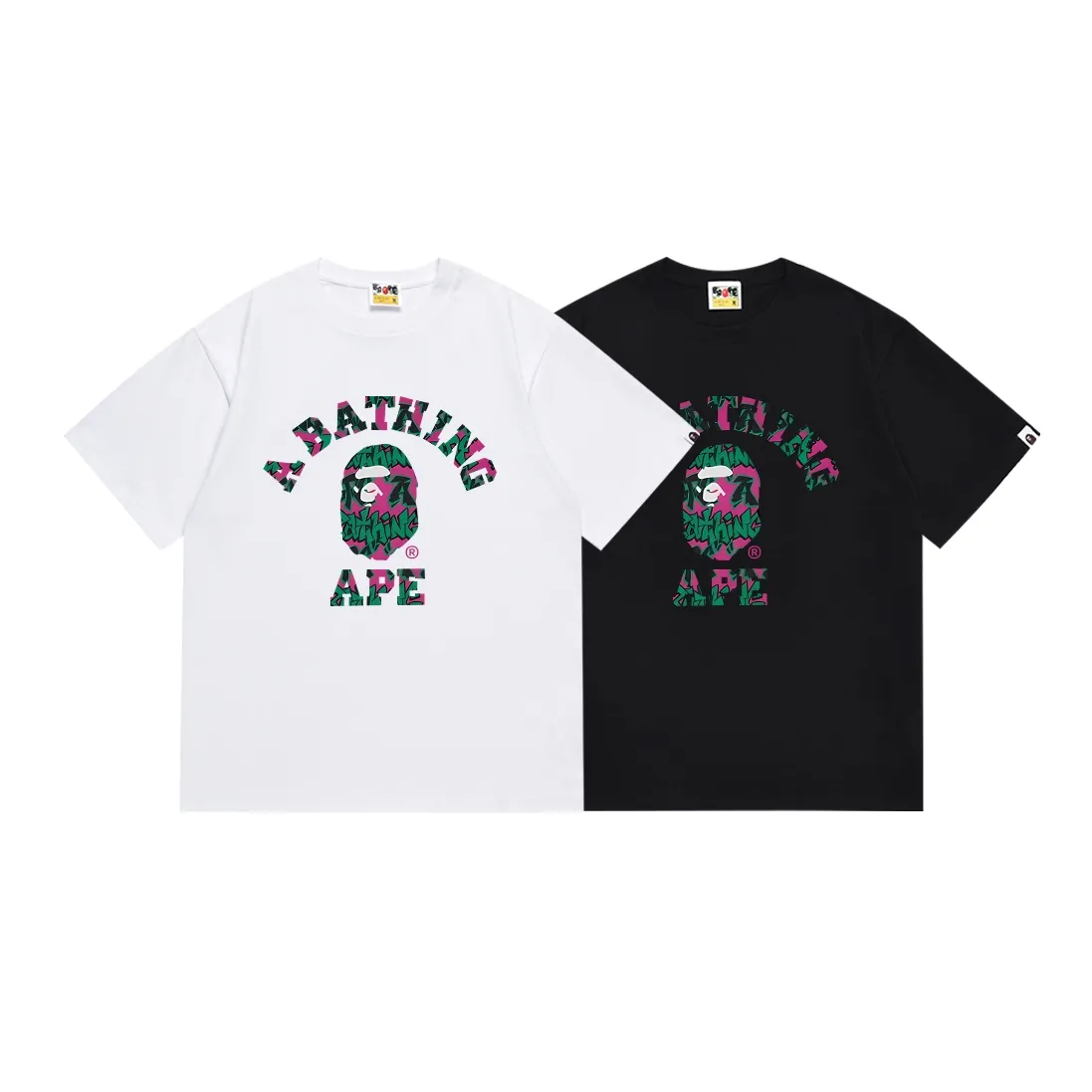 SC122#p110💰 (top version) BAPE ape head letter printed short-sleeved T-shirt Made of 260 grams of high-quality high-weave pure cotton fabric, double yarn combed, soft and non-pilling, imported environmentally friendly printing glue, bright and three-dimensional pattern, quality 💥Same style for men and women, the upper body is fashionable Color: black white Size: S M L XL XXL