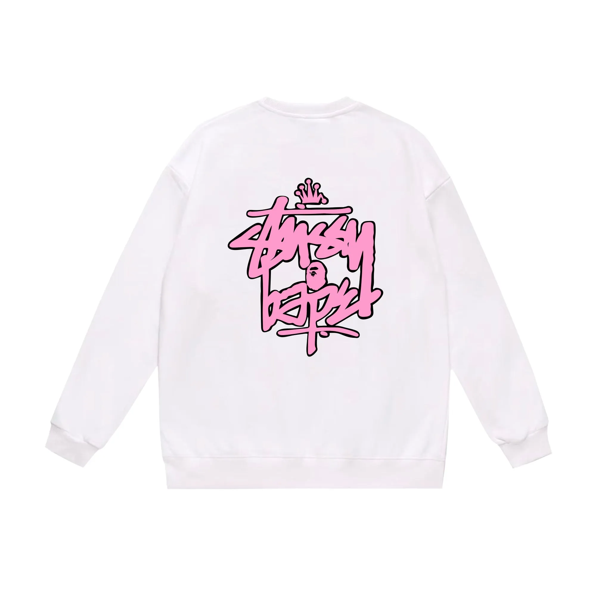 P150 model number SC509# terry 75 plus velvet 80 (top version) BAPE×STUSSY co-branded Stussy letter round neck sweatshirt Made of 350 grams of large terry (drop shoulder large version) fabric, soft texture and no pilling Imported environmentally friendly printing glue The pattern is bright and three-dimensional Quality 💥Same style for men and women The upper body is fashionable Color: black white gray Size: S M L XL XXL