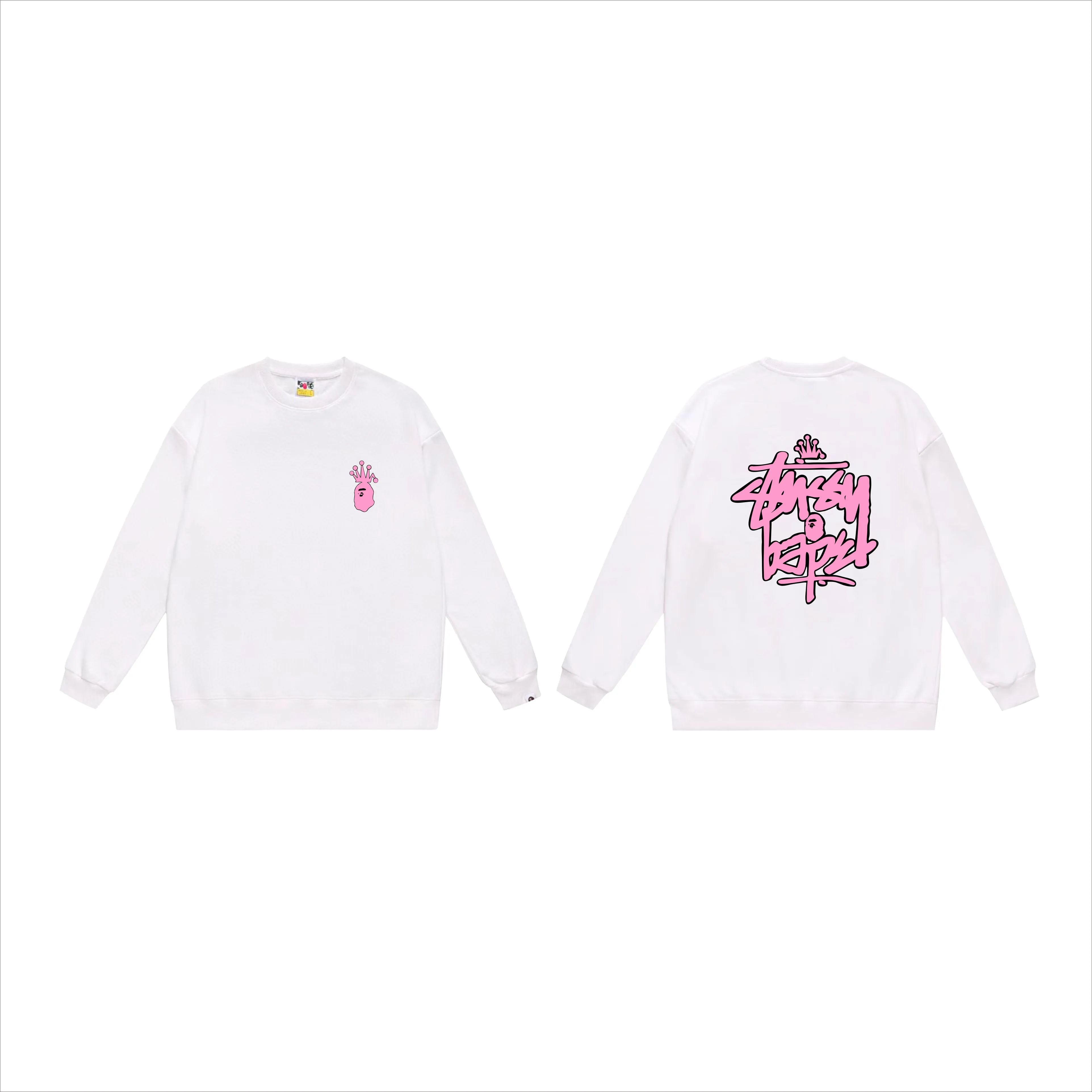 P150 model number SC509# terry 75 plus velvet 80 (top version) BAPE×STUSSY co-branded Stussy letter round neck sweatshirt Made of 350 grams of large terry (drop shoulder large version) fabric, soft texture and no pilling Imported environmentally friendly printing glue The pattern is bright and three-dimensional Quality 💥Same style for men and women The upper body is fashionable Color: black white gray Size: S M L XL XXL
