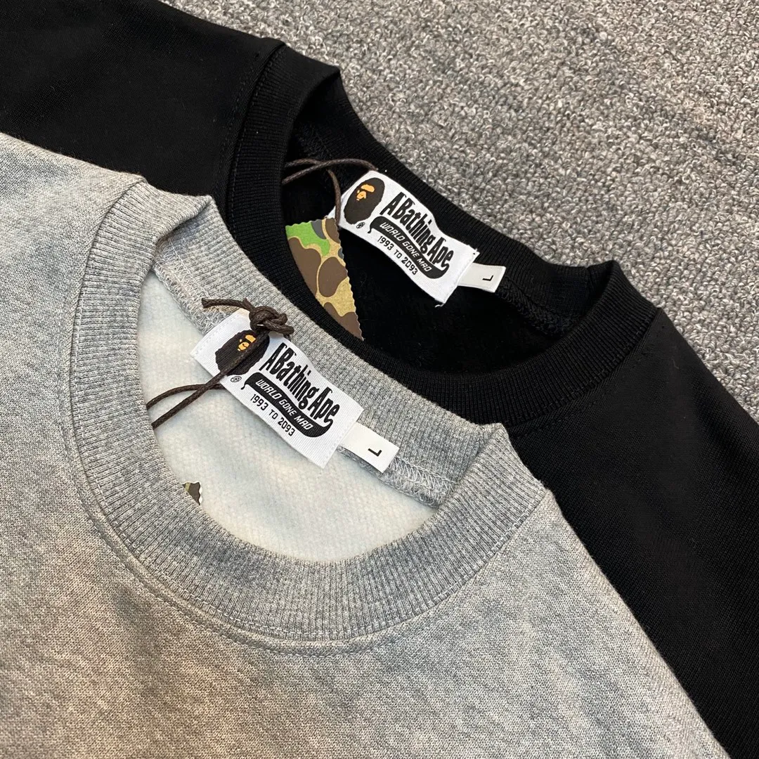 💰250 BAPE letter bee contrasting print Customized fabric 380g pure cotton round neck sweatshirt Couple style: S-XXL [black gray] BAPE letter bee contrasting print Customized fabric 380g pure cotton round neck sweatshirt Couple style: S-XXL [black gray]